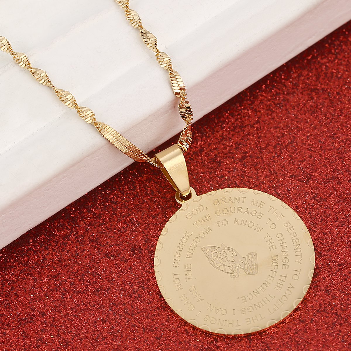 Christian Prayer Jewelry - Bible Verse Coin Medal with Praying Hands - Inspirational Lord's Prayer Necklace for Women & Men - Perfect for Daily Worship, Church Services & Spiritual Gifts