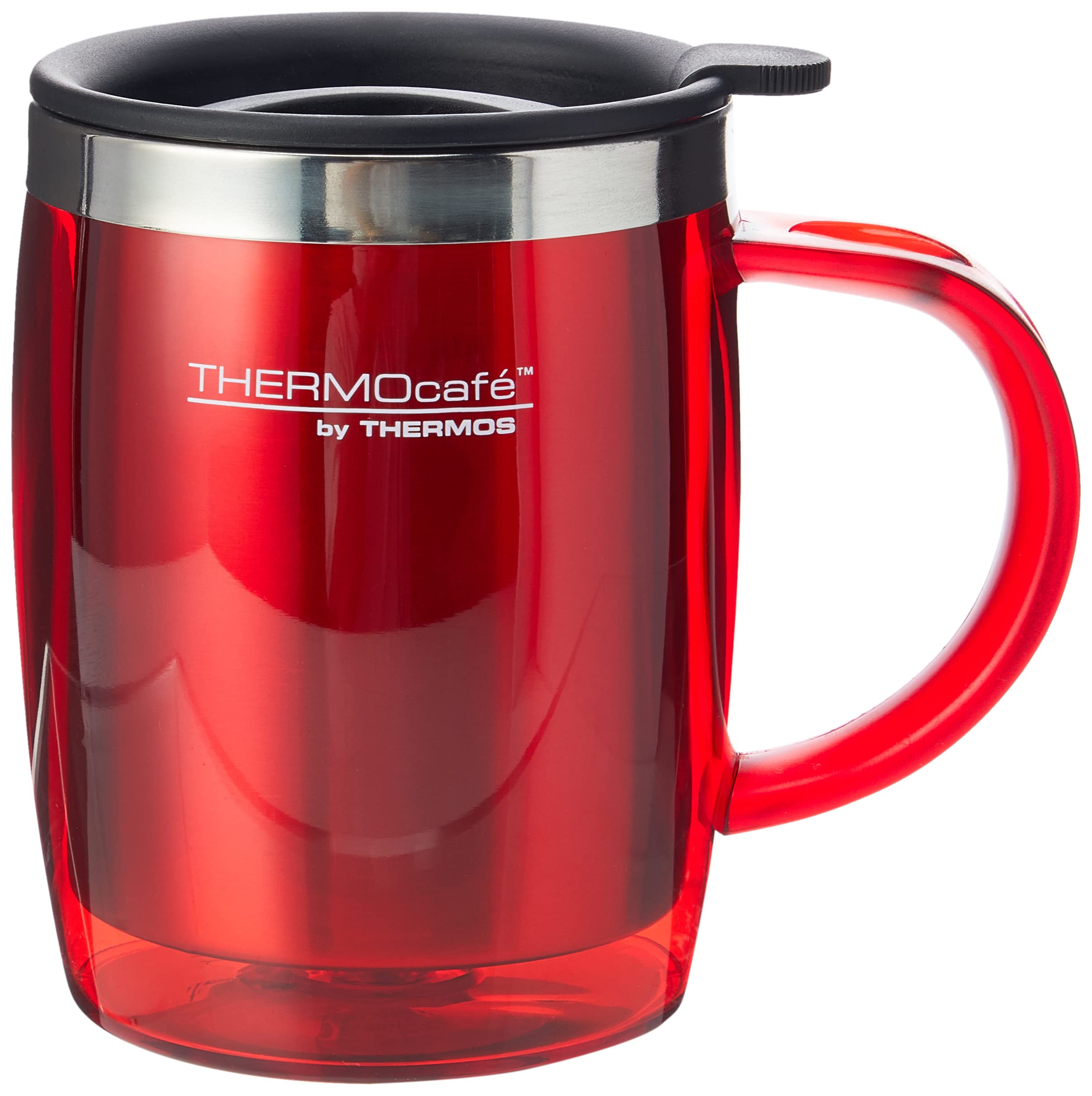 Thermos Thermocafe Stainless Steel Vacuum Insulated Coffee Mug - 15 oz (450ml) Red, Keeps Hot/Cold for Hours - Perfect for Office, Home & Travel Use