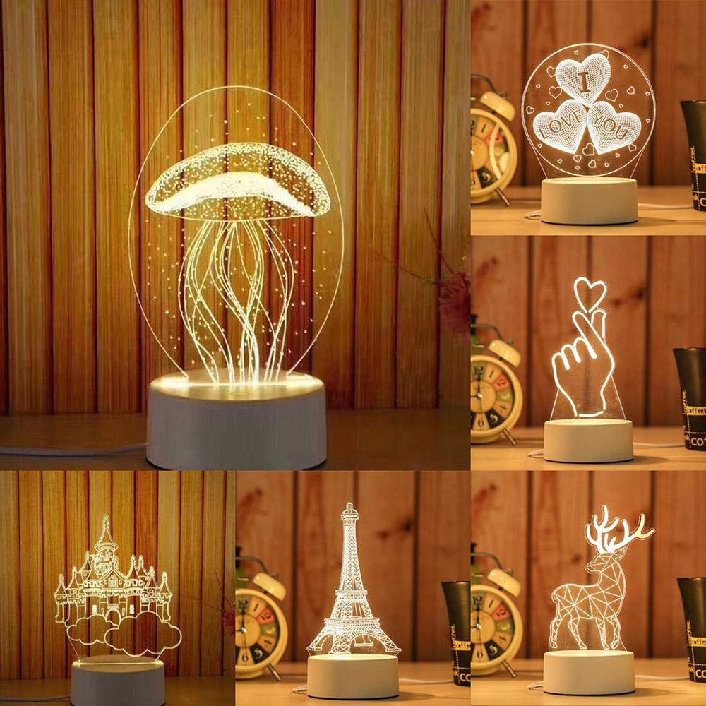 3D Illusion LED Night Light - USB Powered Acrylic Table Lamp with Warm White Glow for Bedroom, Nightstand, or Desk - Perfect Home Decor & Unique Gift Idea for Birthdays, Christmas, and Special Occasions