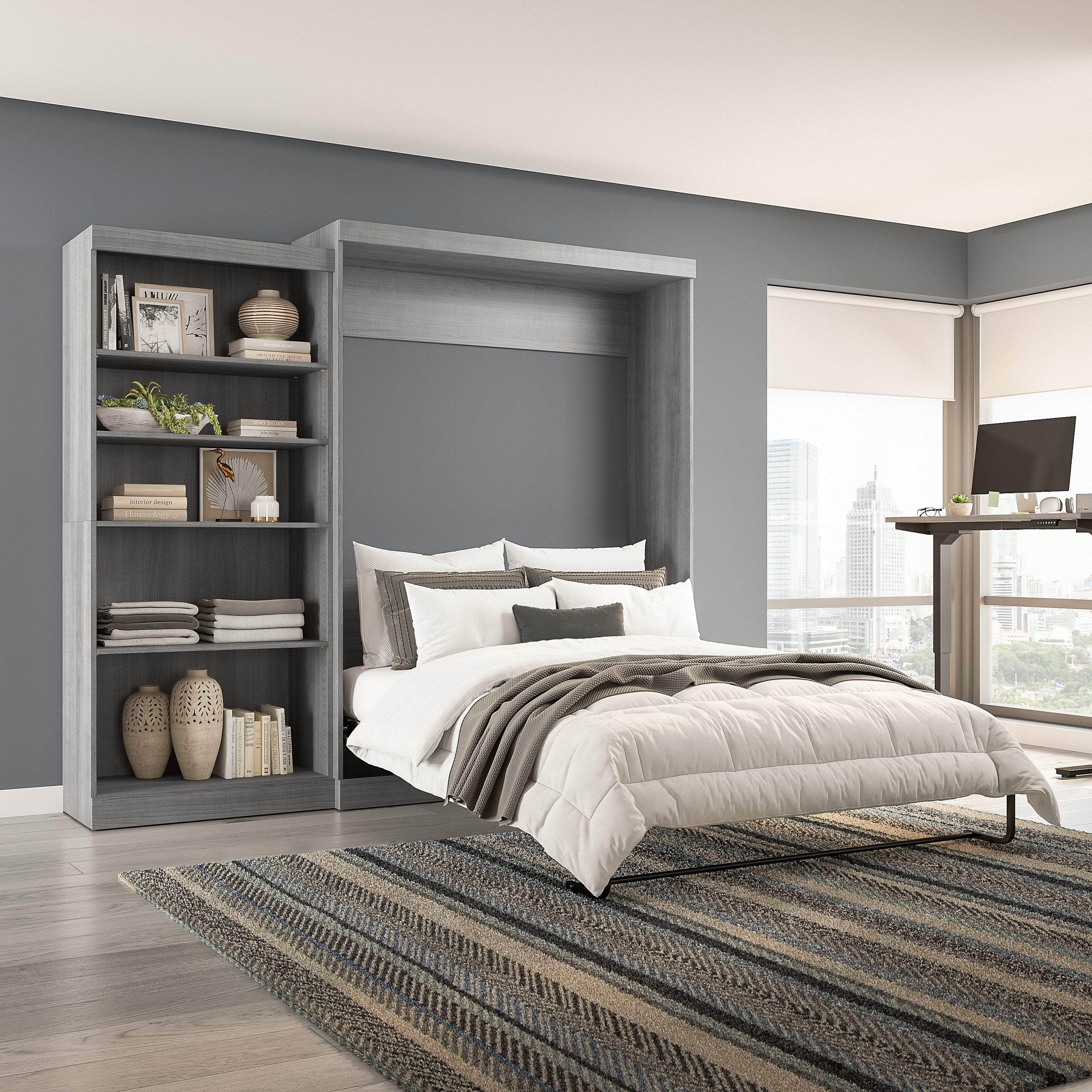 Pur Queen Murphy Wall Bed with Closet Organizer (101W) - 7 Color Options | Space-Saving Wall Bed for Small Apartments, Guest Rooms & Home Offices