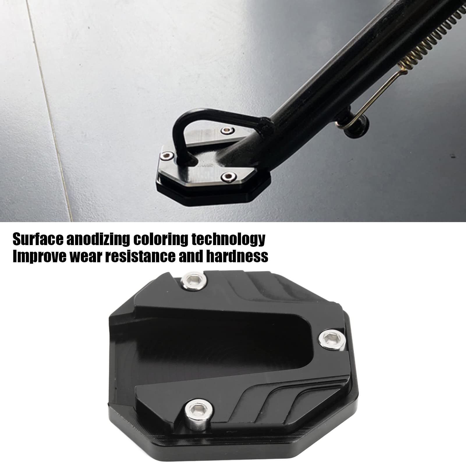 Universal Motorcycle Kickstand Plate - High Strength Aluminium Alloy Side Stand Pad with Hex Wrench for Secure Parking