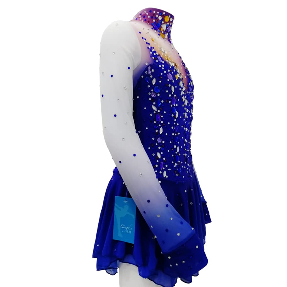 LIUHUO Girls Ice Skating Dress with Swarovski Crystals - Blue Figure Skating Costume for Youth & Women - Competition & Performance Dance Dress for Ice Shows & Recitals