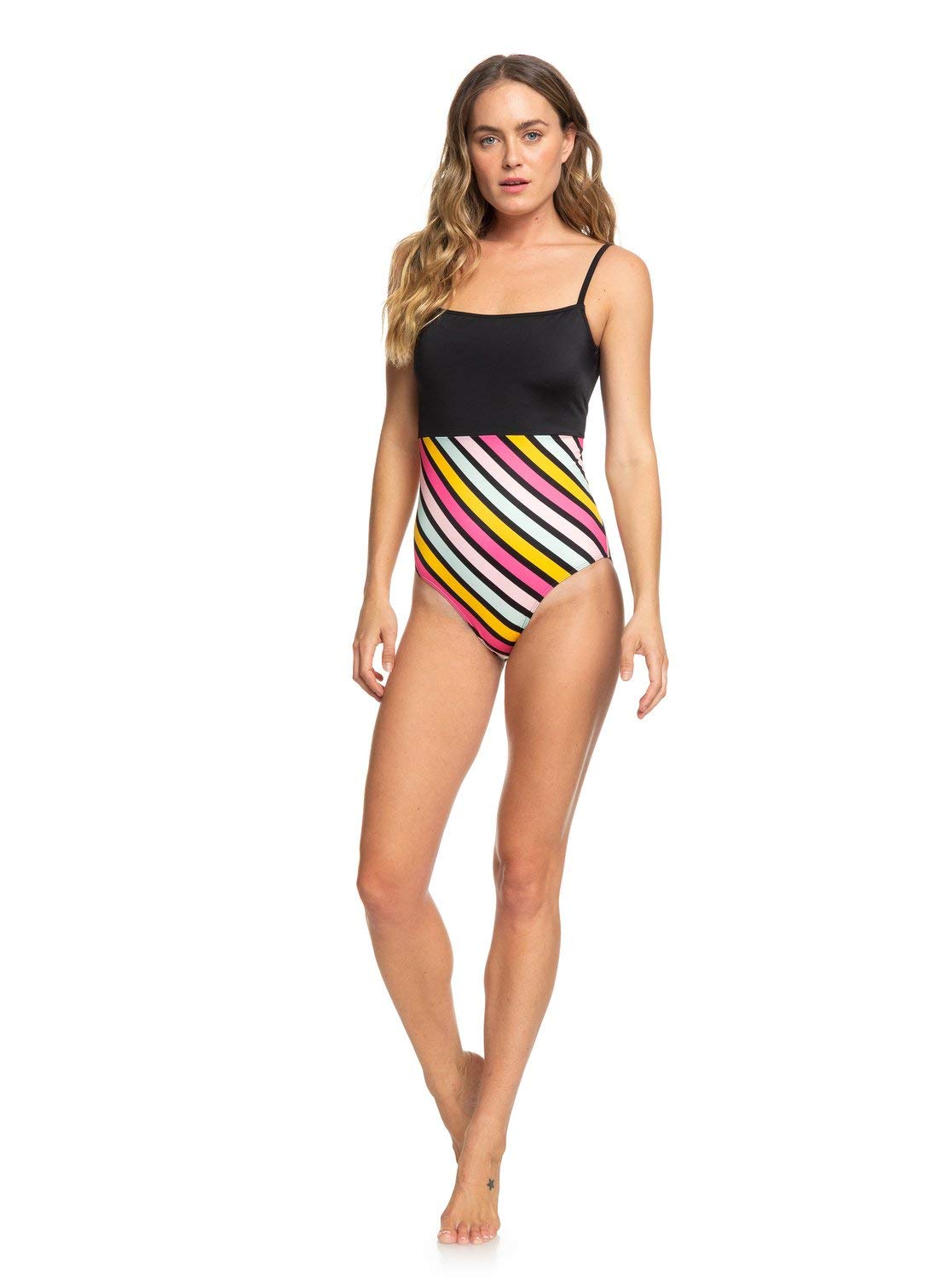 Roxy Pop Surf One-Piece Swimsuit for Women - Anthracite & Pop Surf Print - Size Large - Perfect for Beach Vacations, Pool Parties & Summer Getaways