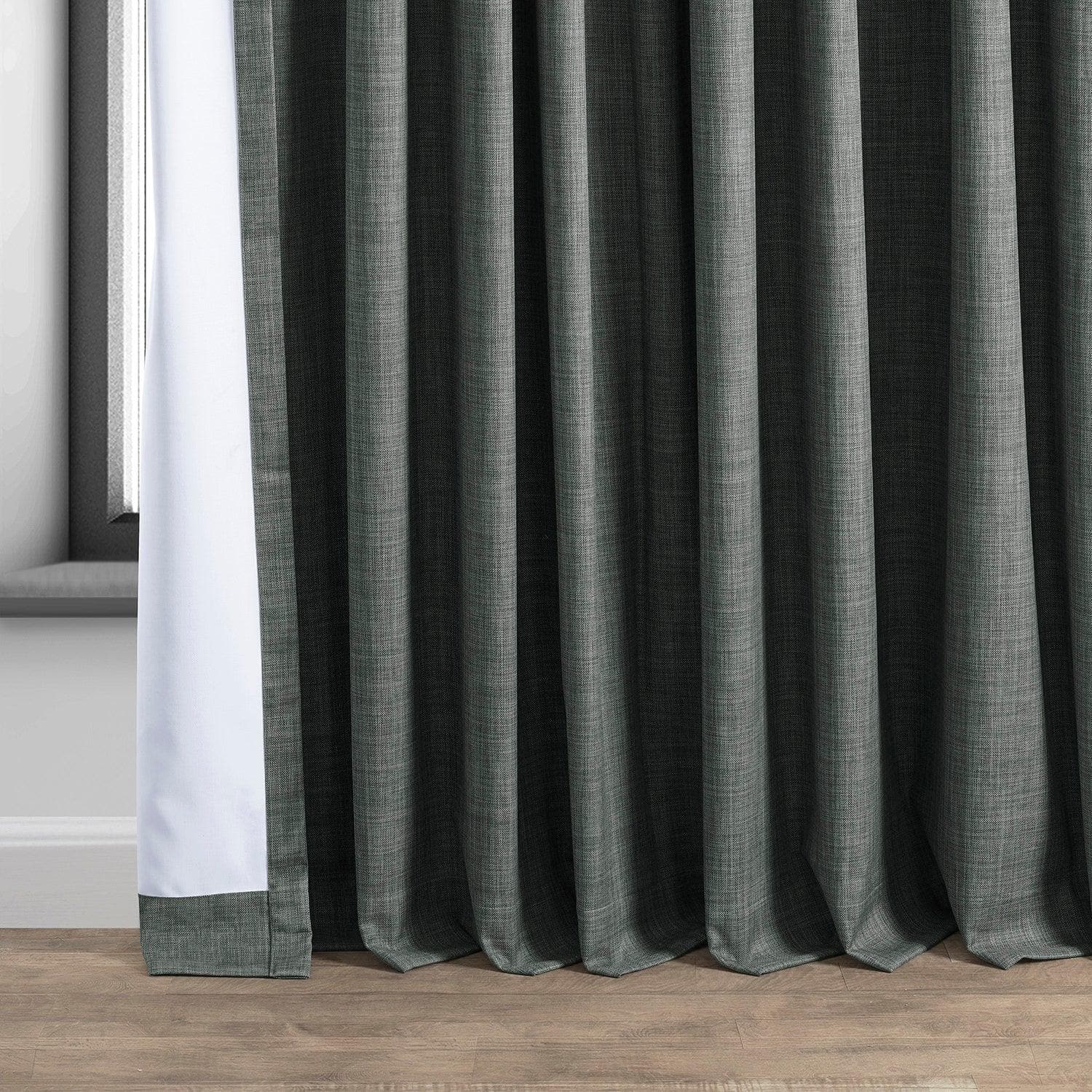 Dark Grey Extra Wide Blackout Curtains for Bedroom - Thermal Insulated Linen Hotel Drapes for Noise Reduction & Light Blocking | Perfect for Home Theater, Nursery & Shift Workers