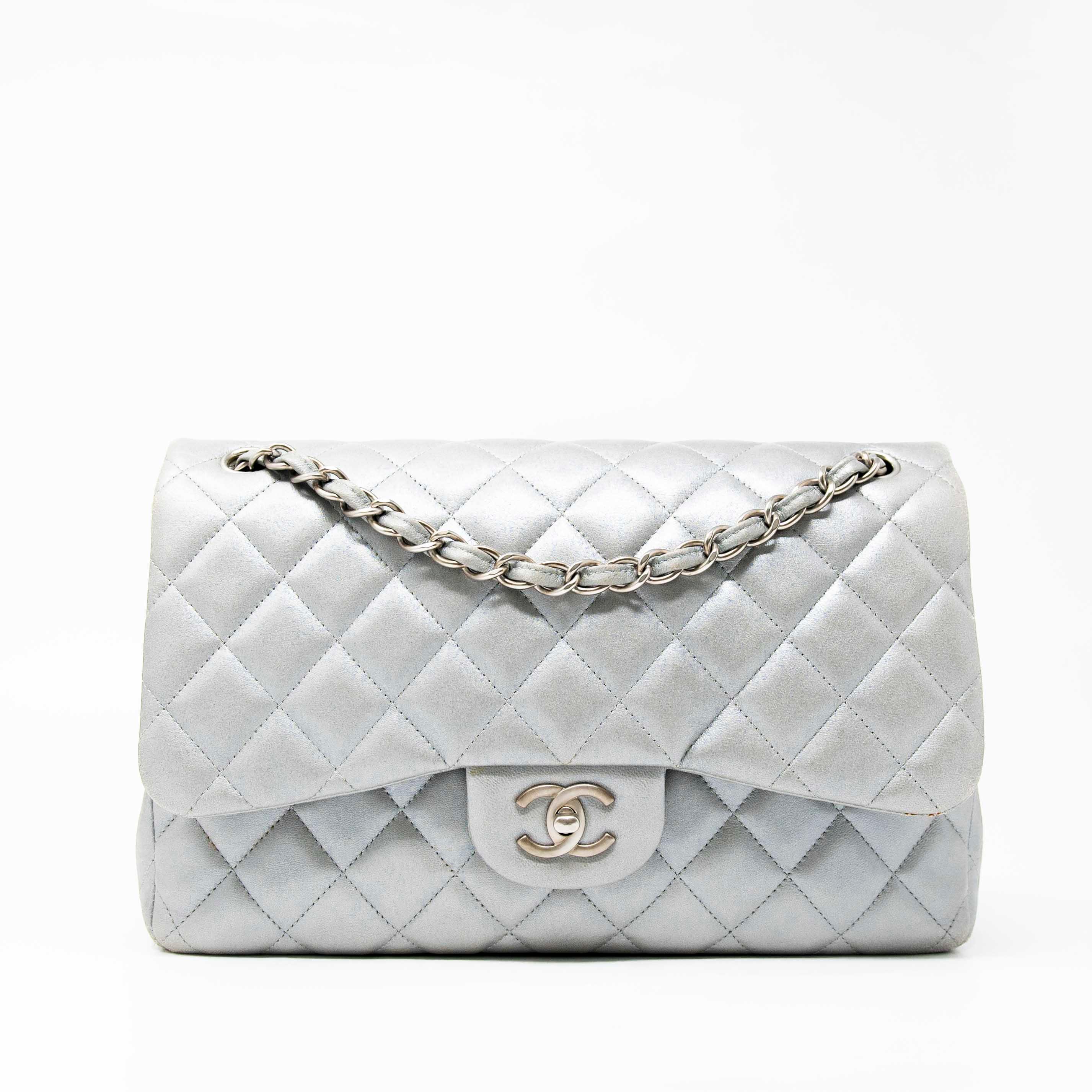 Chanel Silver Jumbo Classic Flap Bag - Luxury Designer Handbag for Women | Perfect for Evening Parties, Work & Special Occasions