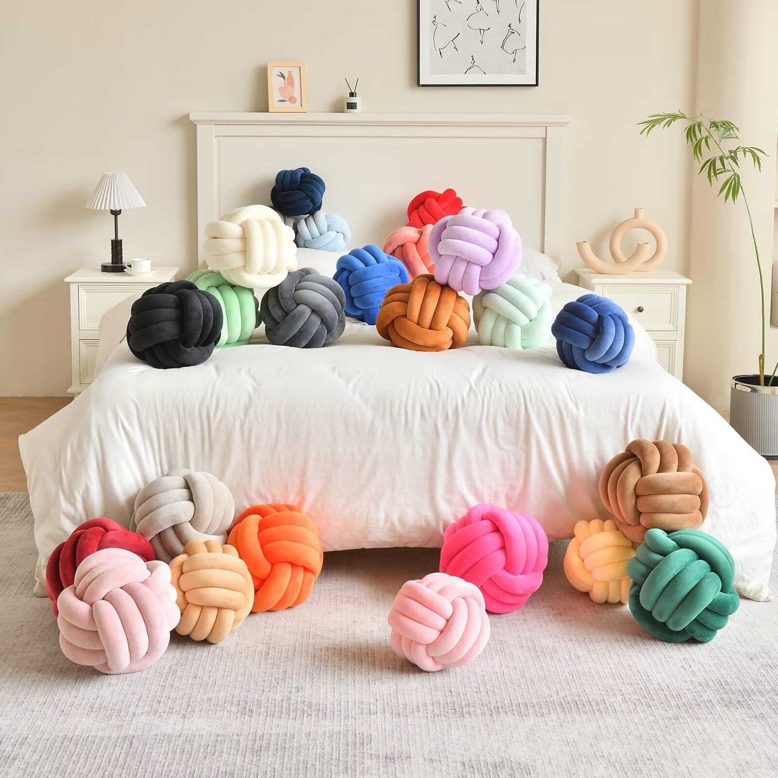 Velvet Knotted Throw Pillow - 8 Inch Round Decorative Cushion for Sofa, Chair, Bed & Home Decor (Coffee) | Perfect for Living Room, Bedroom & Cozy Spaces
