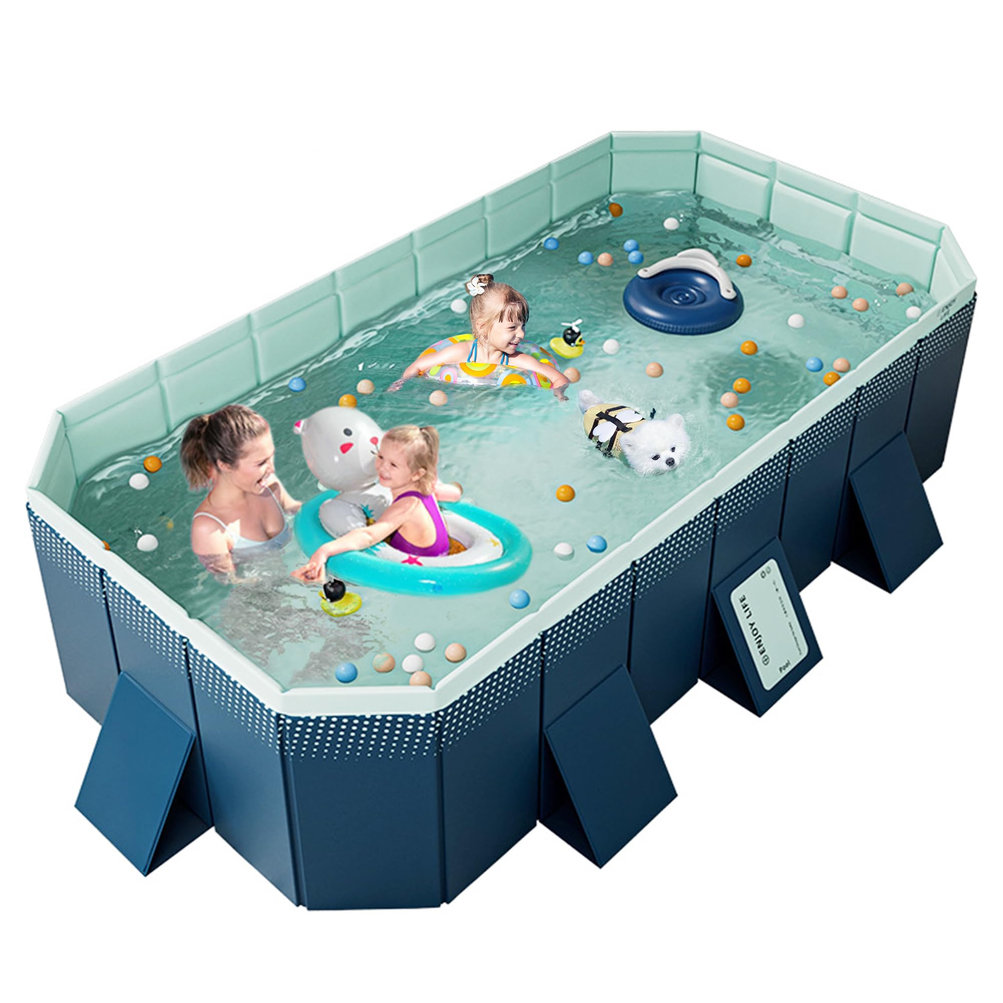 Foldable Non-Inflatable Rectangular Above Ground Swimming Pool for Kids & Adults - Durable Hard Plastic Shell Backyard Pool (118.11