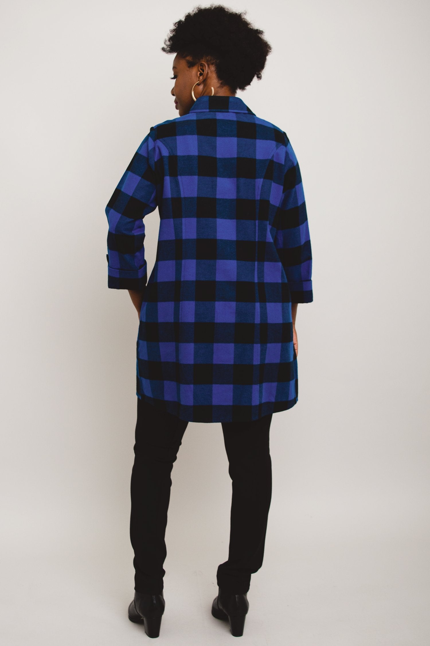 Larissa Tunic Top - Blue Plaid Cotton Flannel Shirt for Women | Cozy Fall & Winter Layering Piece