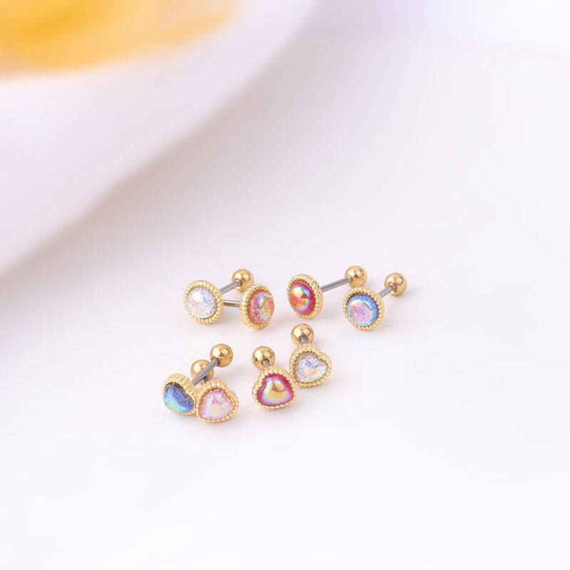 20G Rose Gold Simulated Opal Heart Daith Tragus Stud Earrings for Women | Cartilage, Helix, Lobe Piercing Jewelry | Perfect for Everyday Wear & Special Occasions