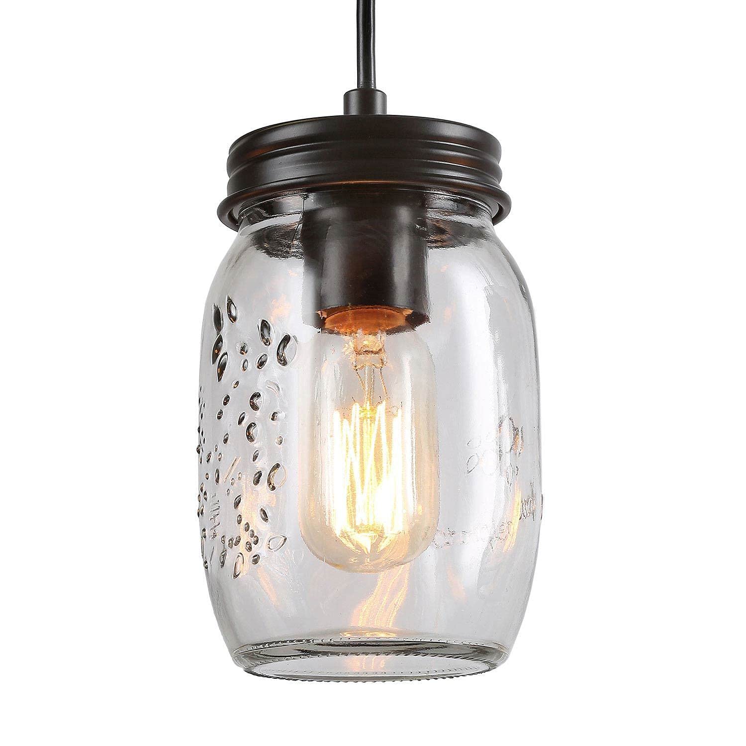 Rustic 5-Light Mason Jar Chandelier - Farmhouse Pendant Lighting for Kitchen Island & Dining Room - Perfect for Country Style Home Decor & Cozy Dining Ambiance
