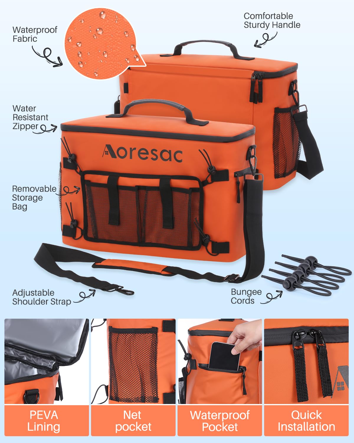 **AORESAC Waterproof Kayak Cooler Bag - Behind Seat Cooler for Kayaking, Fishing, Travel & Outdoor Adventures | Portable Lunch Cooler for Beach, Picnic & Camping Trips | Fits Lawn-Chair Style Seats**