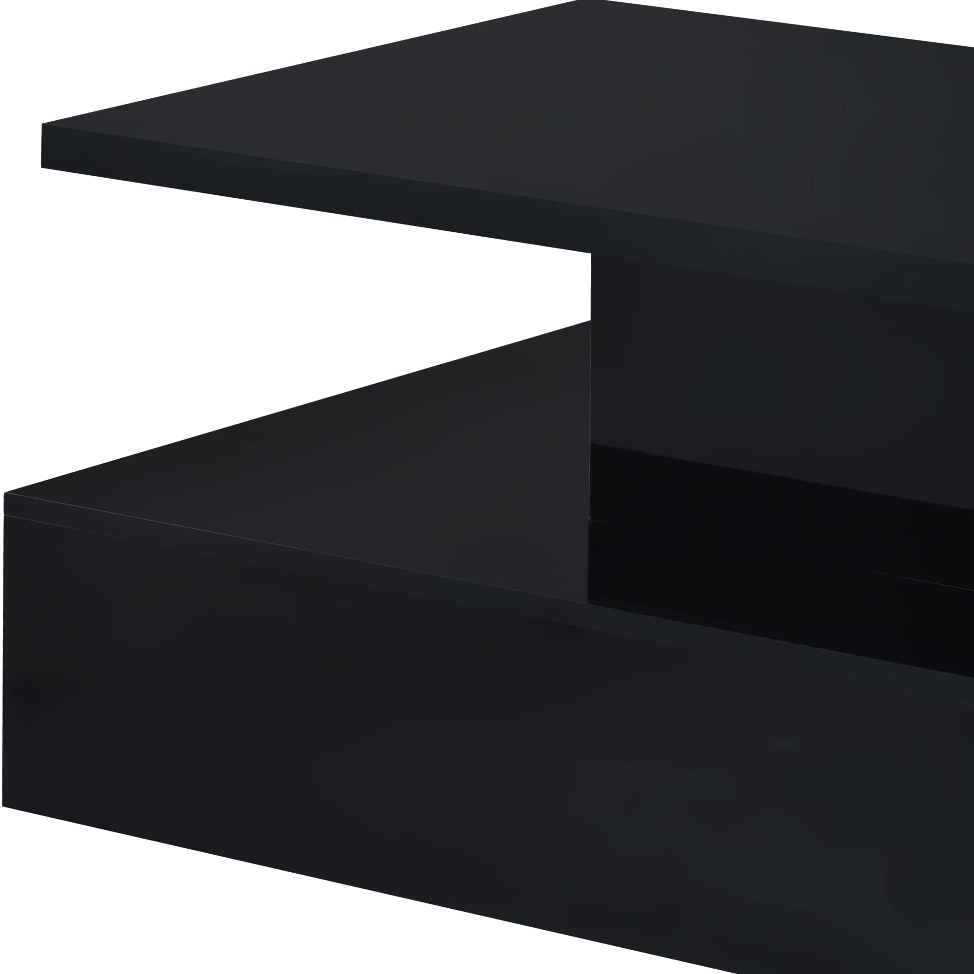 Modern LED Coffee Table with 2-Tier Storage - High Gloss Rectangle Cocktail End Table for Living Room, Home Office & Lounge - Black (Perfect for Small Spaces & Entertaining Guests)
