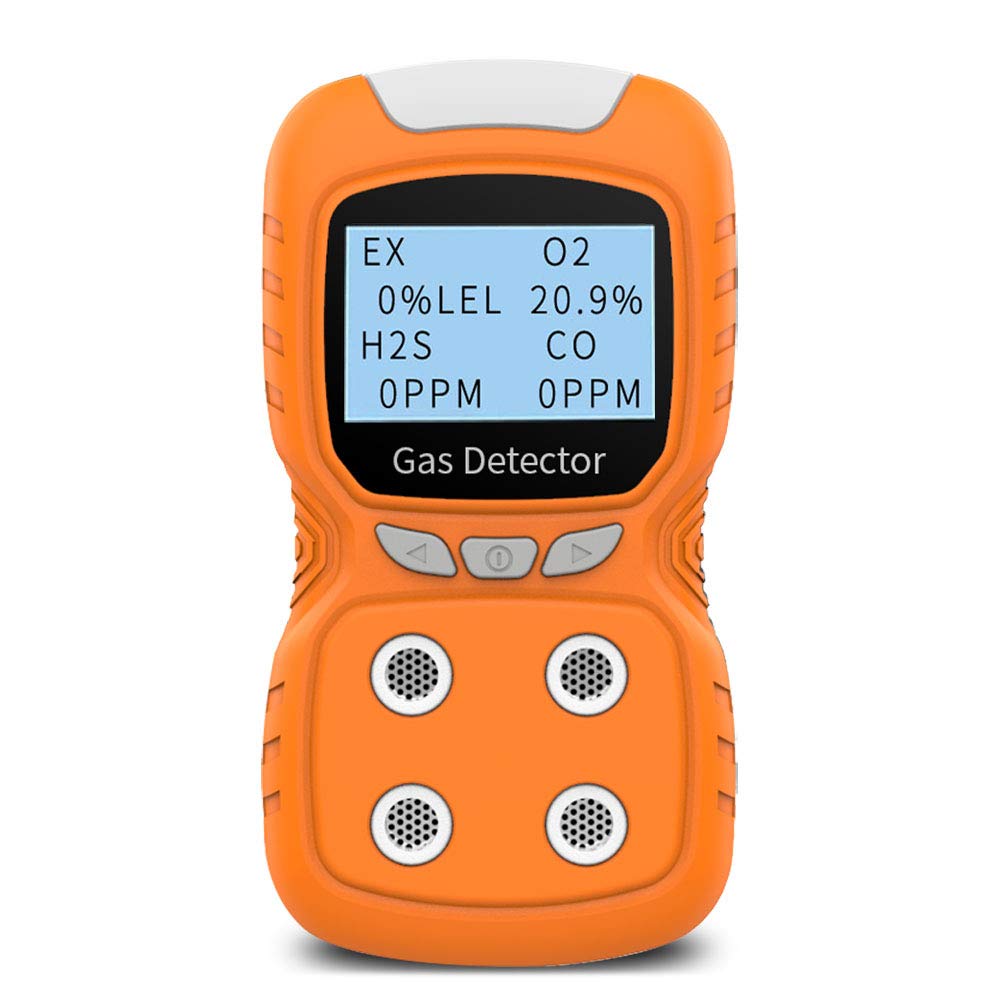 Portable Gas Detector - Gas Clip 4 Multi-Gas Monitor with LCD Display, Rechargeable Battery, Sound/Light Alarms for CO, O2, H2S Detection - Perfect for Industrial Safety, Confined Space Entry & Home Air Quality Testing (2 Year Warranty)