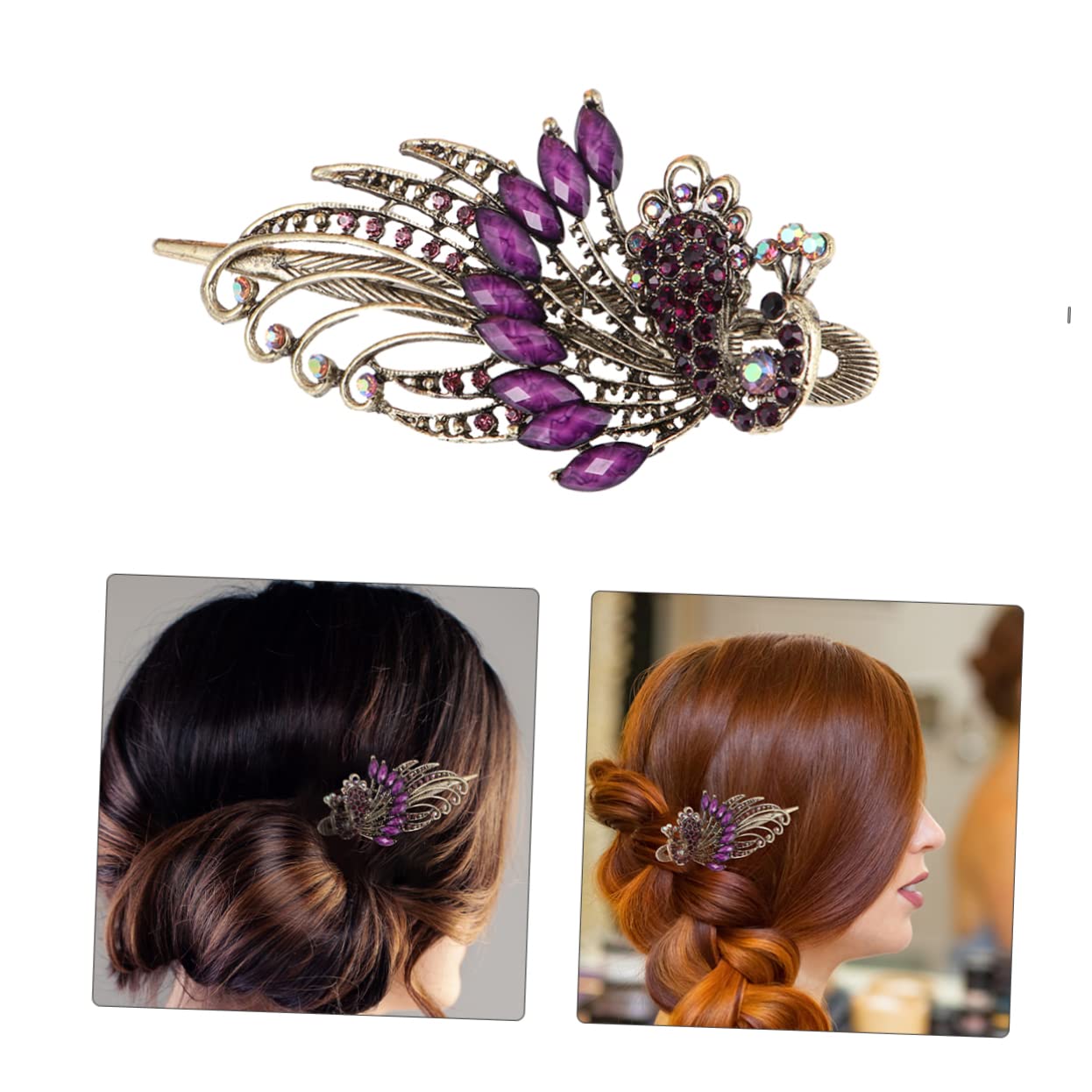 FRCOLOR Rhinestone Peacock Hair Barrette - Elegant Pearl & Rhinestone Hair Clip for Brides, Bobby Pins, Fashion Hair Holders | Perfect for Weddings, Prom, Parties & Special Occasions