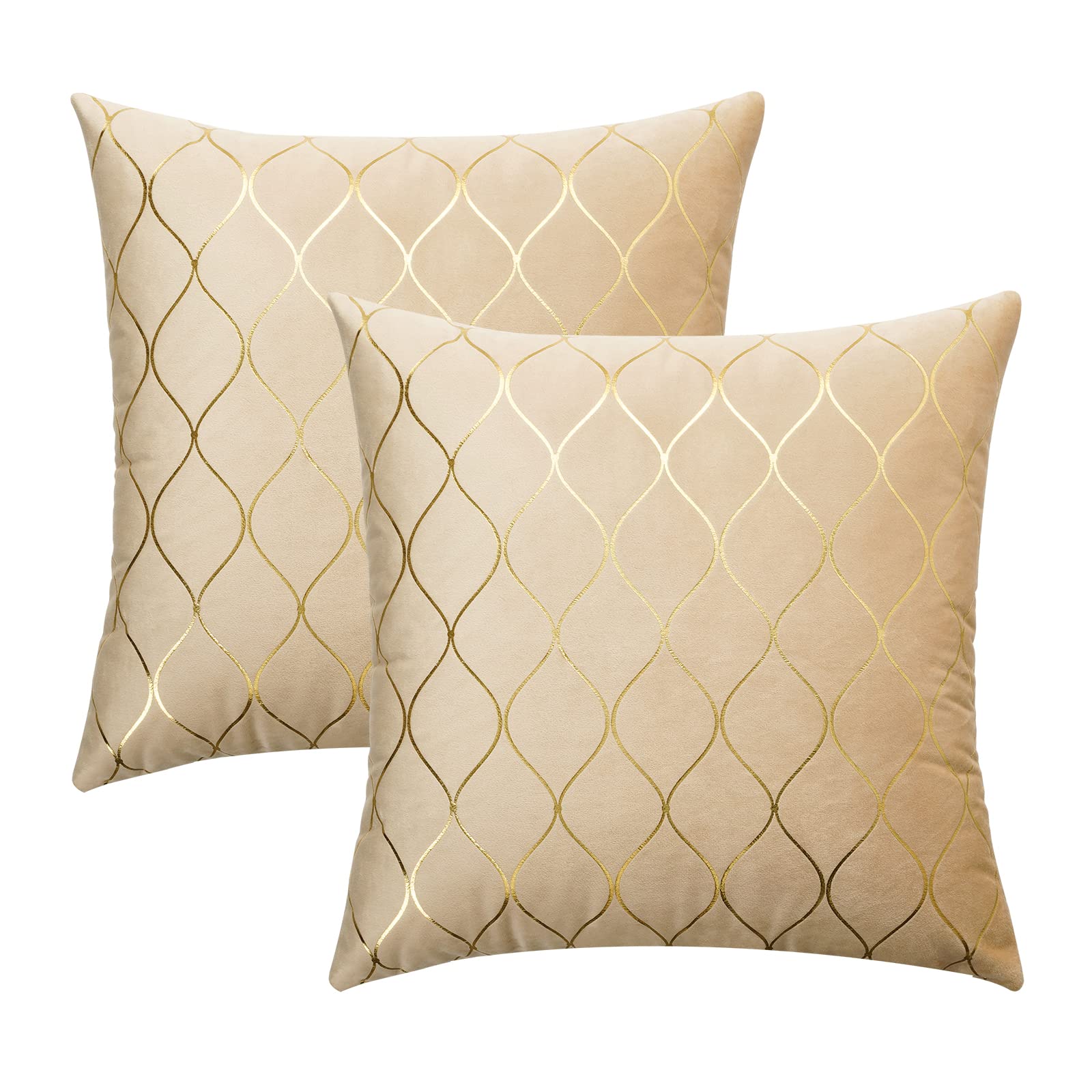 UINI 2 Pack 20x20 Inch Gold Foil Geometric Throw Pillow Covers - Soft Velvet Decorative Cushion Cases for Sofa, Bed, Living Room (Champagne) | Modern Home Decor & Accent Pillows for Cozy Living Spaces