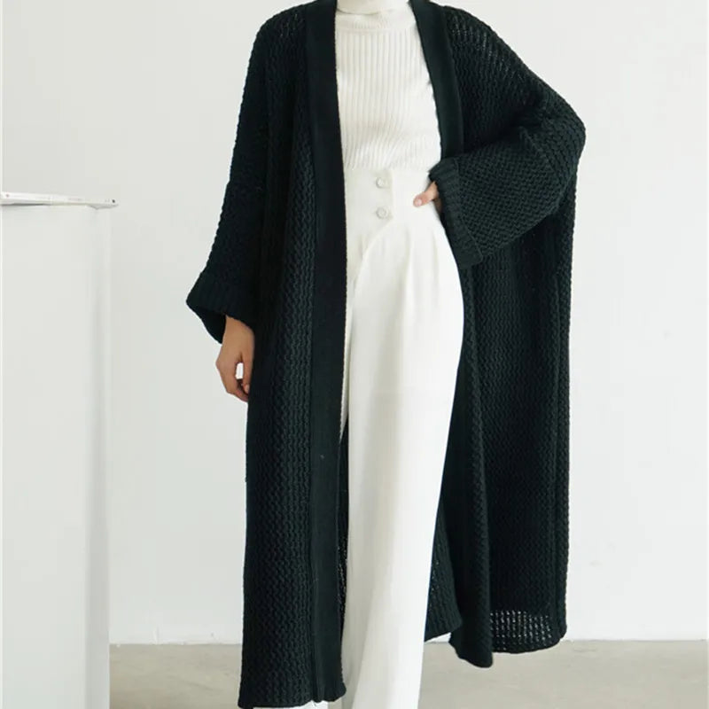 FIGOHR Women's Plus Size Long Knitted Cardigan - Thick Loose Plain Sweater for Autumn Winter | Cozy Streetwear Coat for Casual Outings & Office Wear