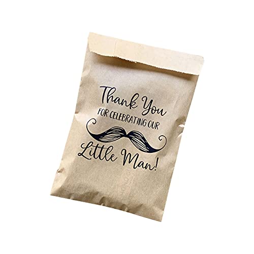 Little Man Mustache Kraft Favor Bags - 50 Pack for Baby Shower, Birthday Party Favors & Wedding Gifts - Eco-Friendly Brown Paper Goodie Bags with Cute Mustache Design