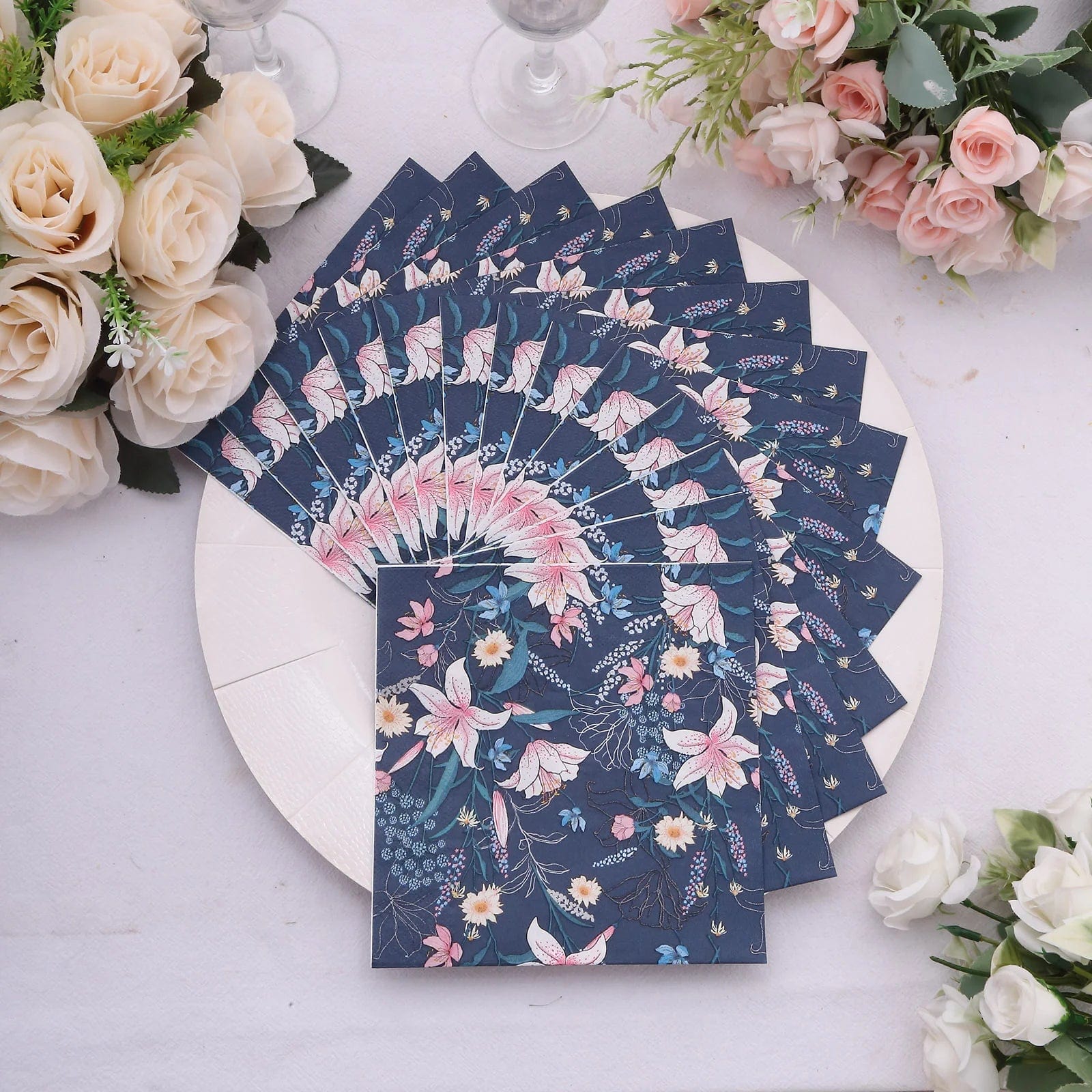 20-Pack Navy Blue 13x13 Inch Water Lily Cocktail Paper Napkins - Disposable Party Supplies for Weddings, Baby Showers & Dinner Parties