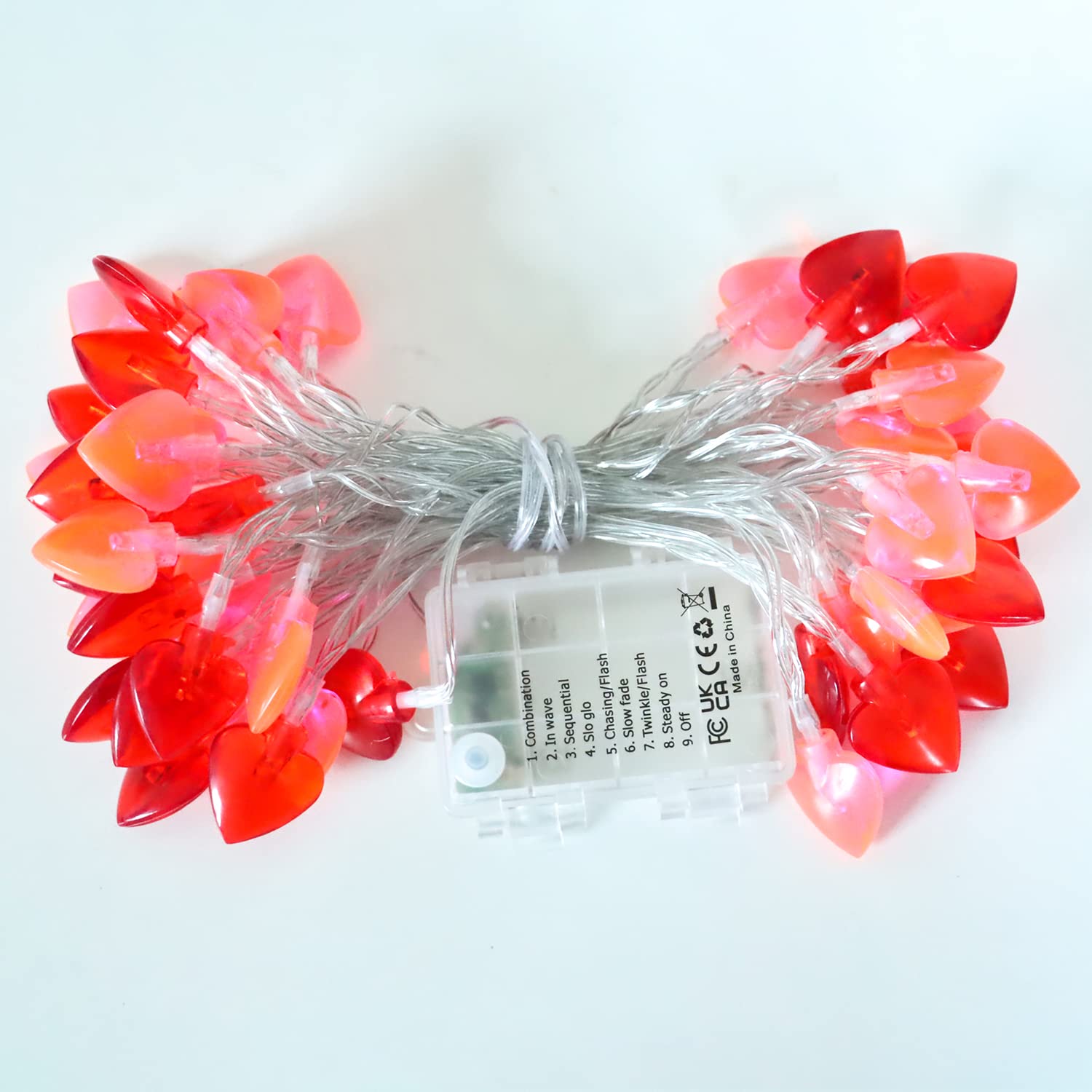 50 LED Red and Pink Valentine's Day Lights with Timer & 8 Modes - Battery Operated Heart String Lights for Romantic Decor - Perfect for Valentine's Day, Weddings, Anniversaries, Mother's Day & Home Decoration