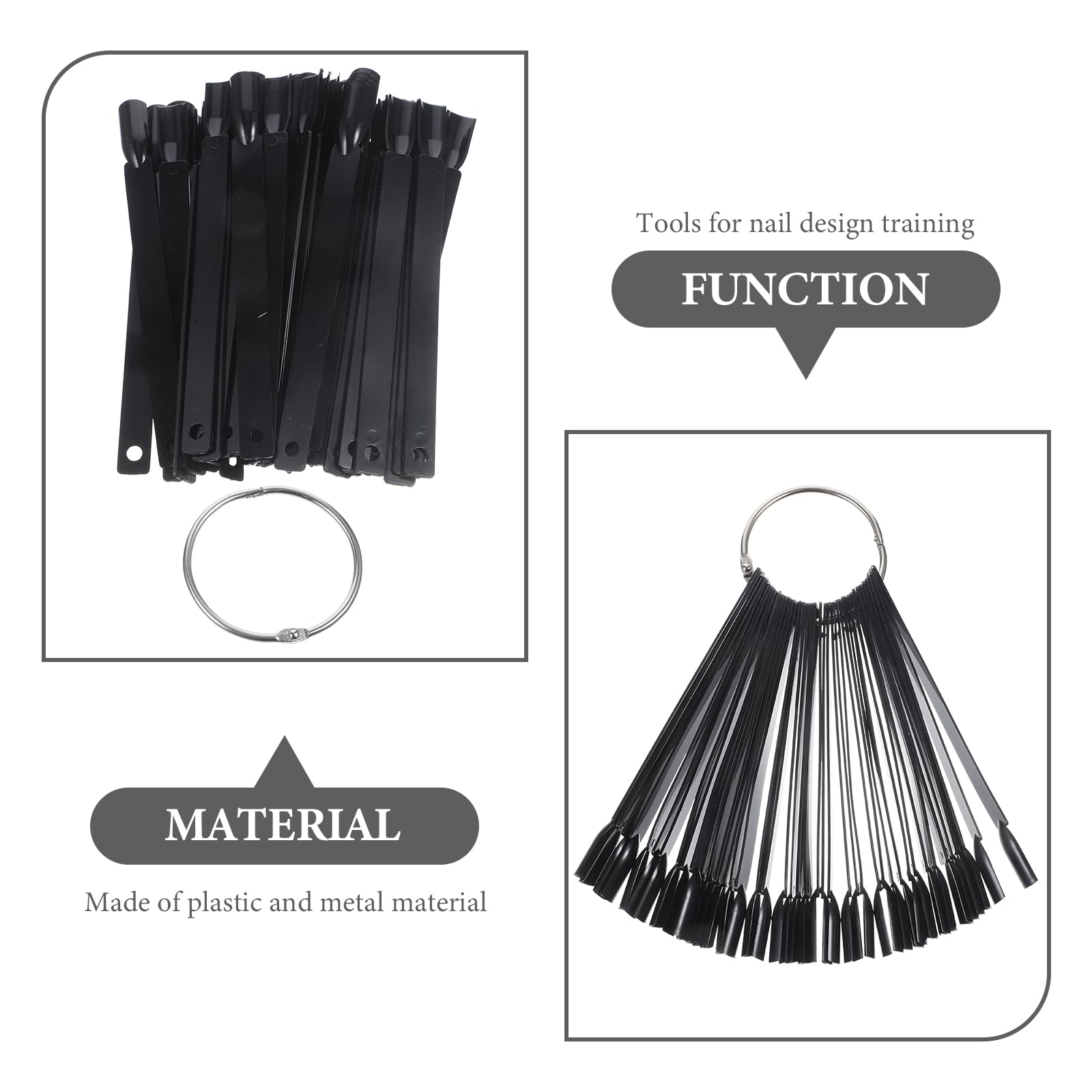 150Pcs Black False Nail Polish Sample Sticks with Metal Ring - Fan Shaped Nail Art Tips for Professional Manicure & Nail Design Practice (3 Bags) - Perfect for Salon, DIY Nail Art & Nail Technician Training