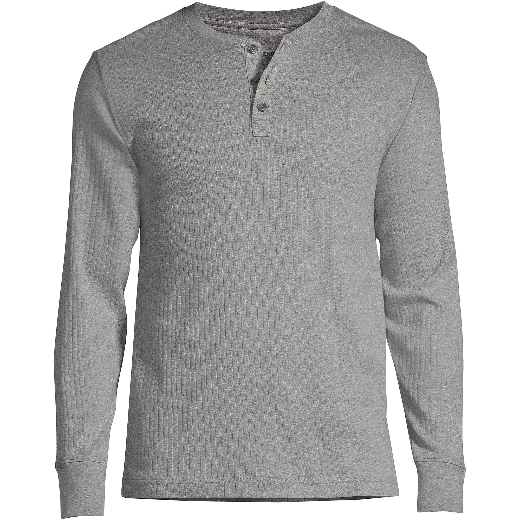 Lands' End Men's Knit Rib Henley Shirt - Soft Cotton Long Sleeve Casual Top for Everyday Wear, Work & Outdoor Activities