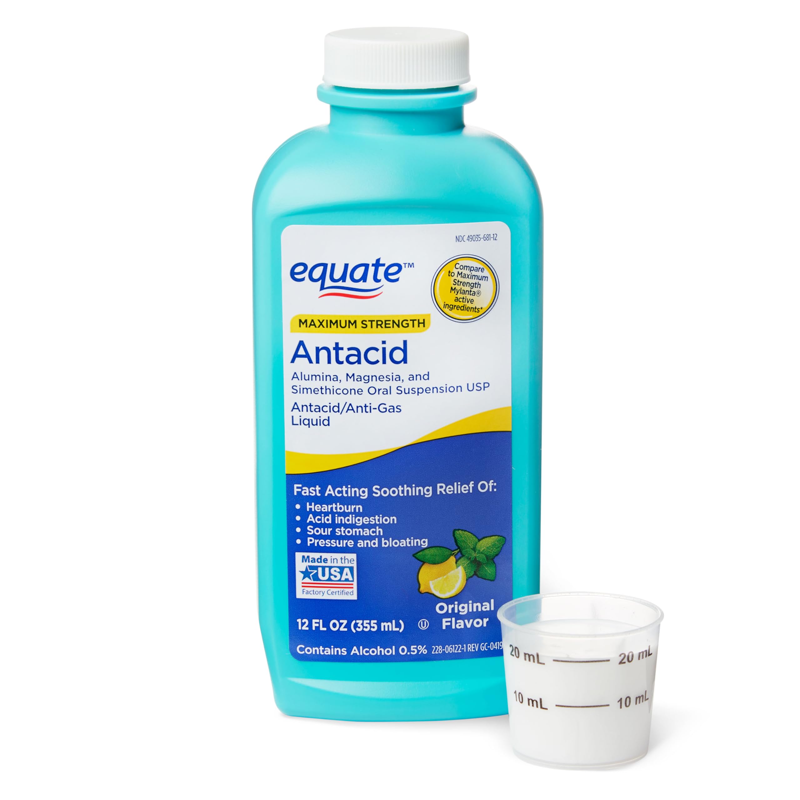 Equate Maximum Strength Antacid Liquid - Original Flavor (2 Pack, 12 fl oz) | Fast Heartburn & Acid Reflux Relief | Perfect for Home, Office & Travel Use