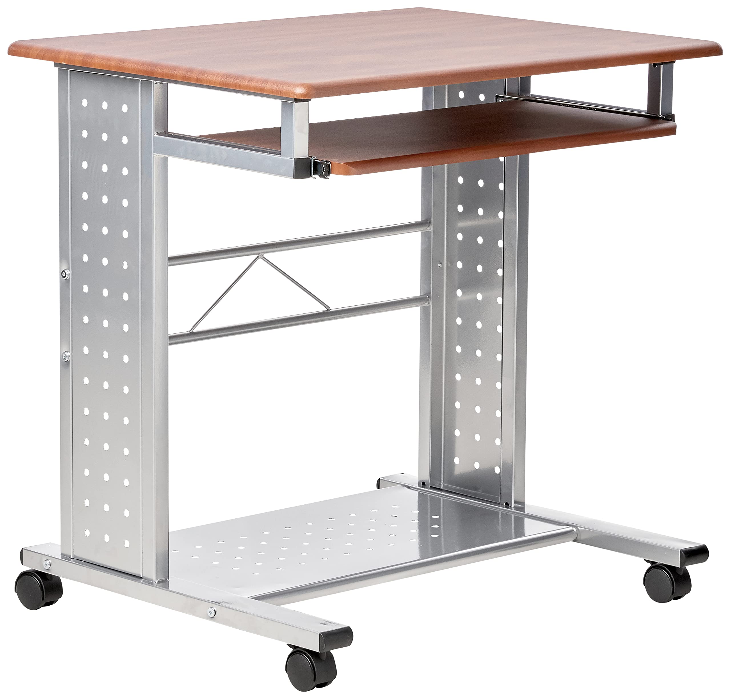 Safco SOHO Mobile Workstation - Medium Size Cherry Wood & Metallic Gray Rolling Desk for Home Office, Small Business & Workspace Organization