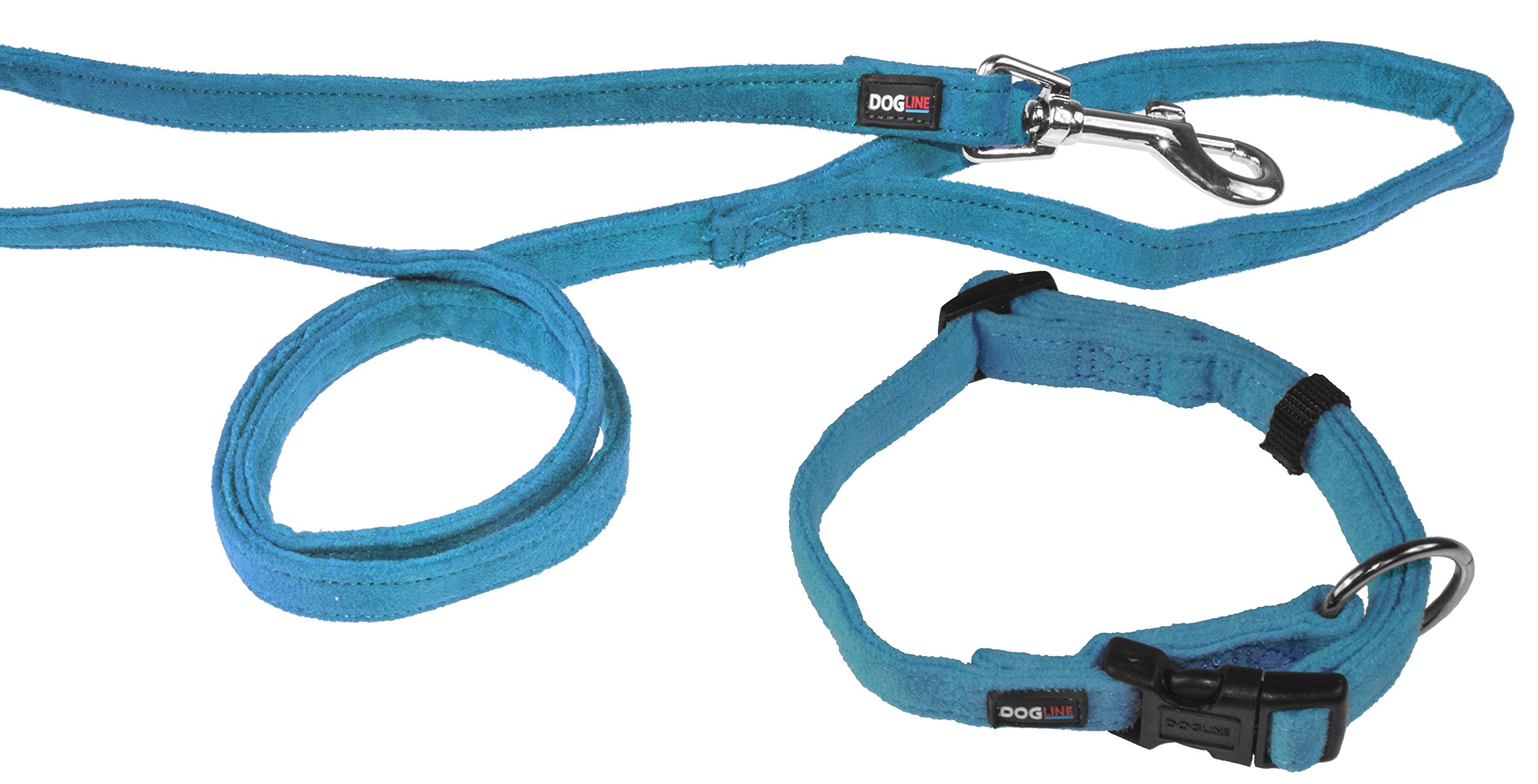 **Dogline Soft Padded Microfiber Flat Dog Collar & Leash Set - Adjustable (5/8