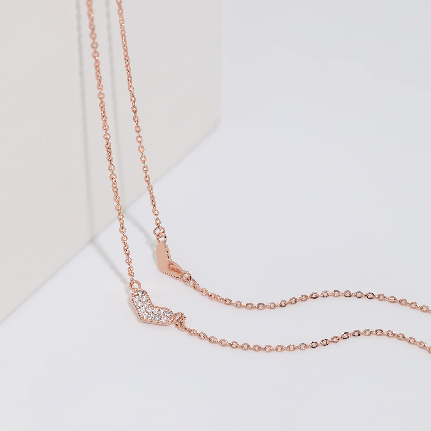 Meissa Double Layered 925 Sterling Silver Heart Pendant Necklace for Women - Rose Gold Plated Stackable Layering Necklace Jewelry Gift for Mom, Wife, Girlfriend | Valentine's Day, Mother's Day, Anniversary Gift Idea | Perfect for Everyday Wear, Date Night & Special Occasions