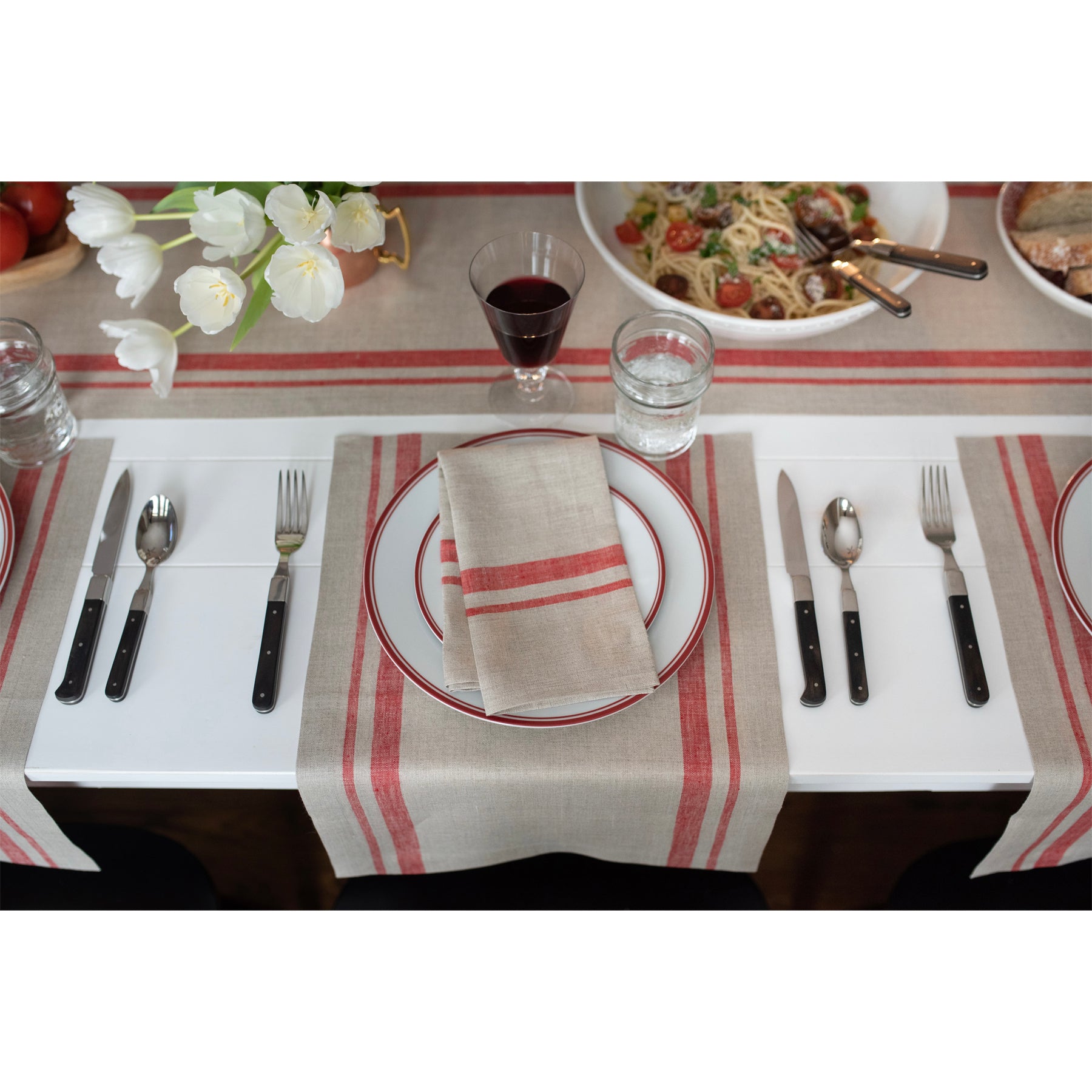 French Striped Placemats Set of 6 - Waterproof Woven Table Mats for Dining & Kitchen Decor - Perfect for Dinner Parties, Holiday Tablescapes & Home Styling