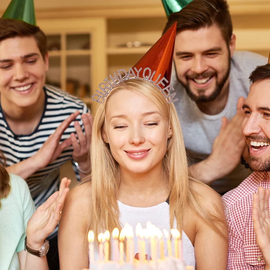 Rose Gold Birthday Queen Crown & Sash Set for Women & Girls - Sparkling Rhinestone Tiara Headband with 'Happy Birthday' Accessories - Perfect for Birthday Parties, Princess Themes & Special Celebrations