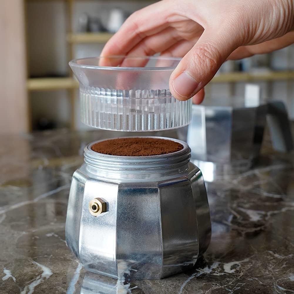 Watchget 54mm Moka Pot Dosing Funnel - Premium Stovetop Espresso Coffee Maker Accessory for Italian Coffee - Transparent Dosing Ring for Moka Express 3 Cups - Perfect for Even Coffee Grounds Distribution & Mess-Free Brewing at Home or Cafe