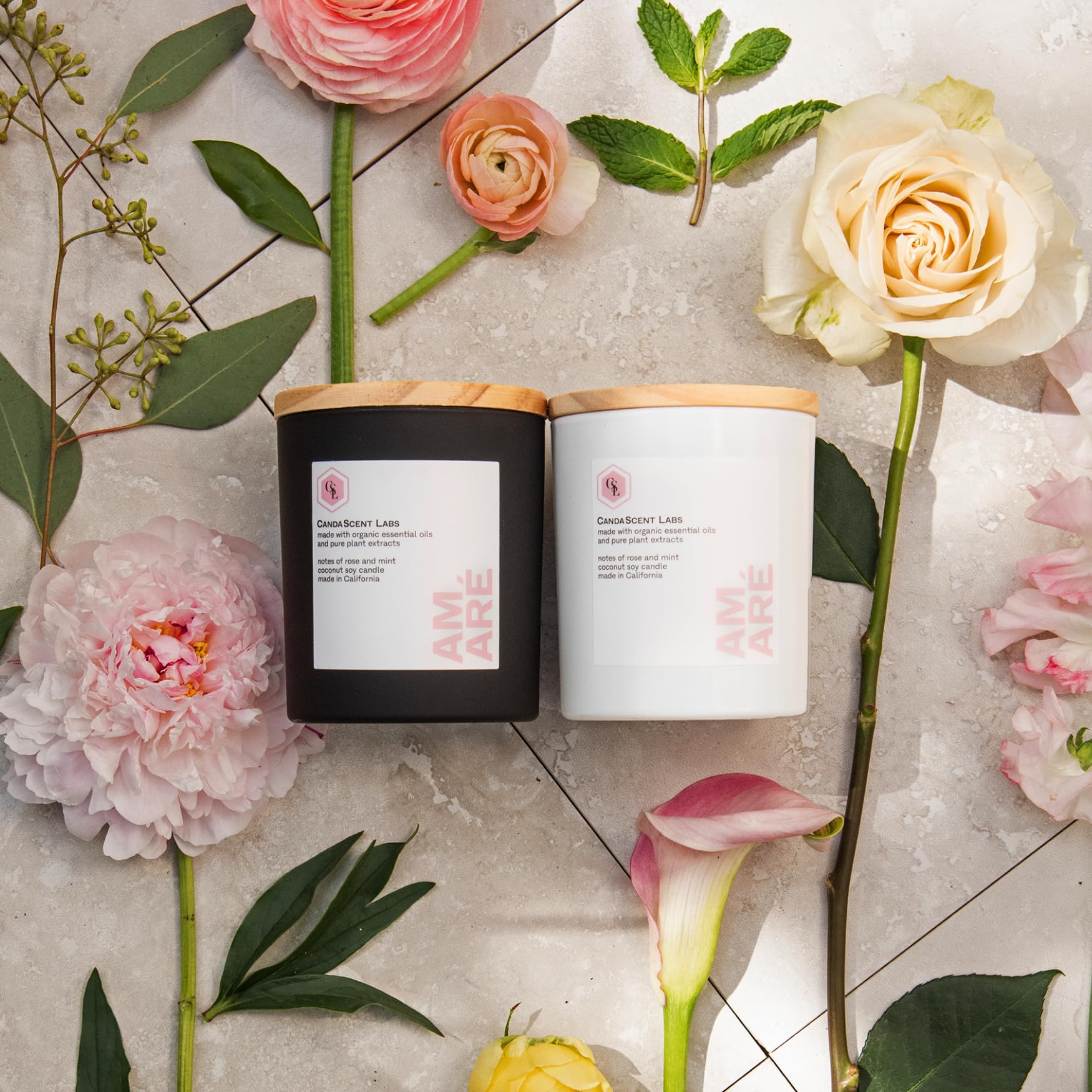 **Amaré Love Scented Candle Set - Rose & Mint Aromatherapy Candles, 100% Natural Botanical Ingredients, Fresh & Luxurious, Perfect for Romantic Dates, Relaxation & Home Decor**
