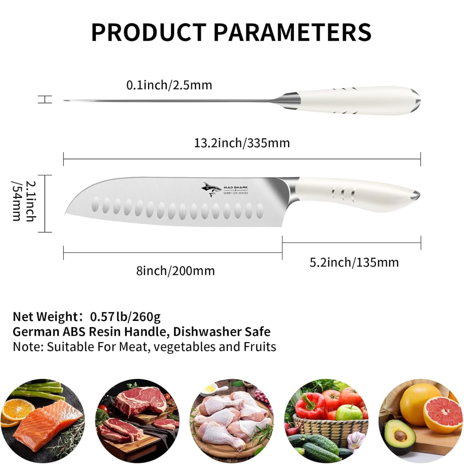 MAD SHARK 8 Inch Santoku Knife - Ultra Sharp Japanese Kitchen Knife with High Carbon German Steel & Ergonomic Handle - Perfect for Chopping, Slicing, and Dicing - Ideal Gift for Home Chefs and Cooking Enthusiasts