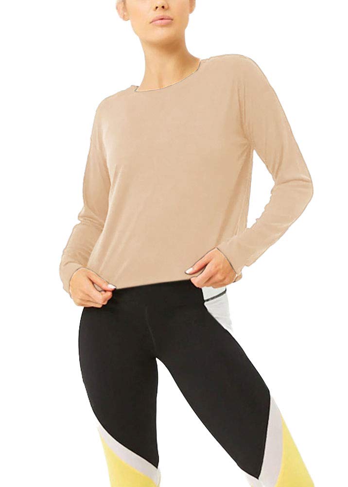 Bestisun Women's Long Sleeve Workout Shirts - Yoga & Dance Tops with Open Back Design - Breathable Athletic Clothes for Gym, Running & Fitness Training
