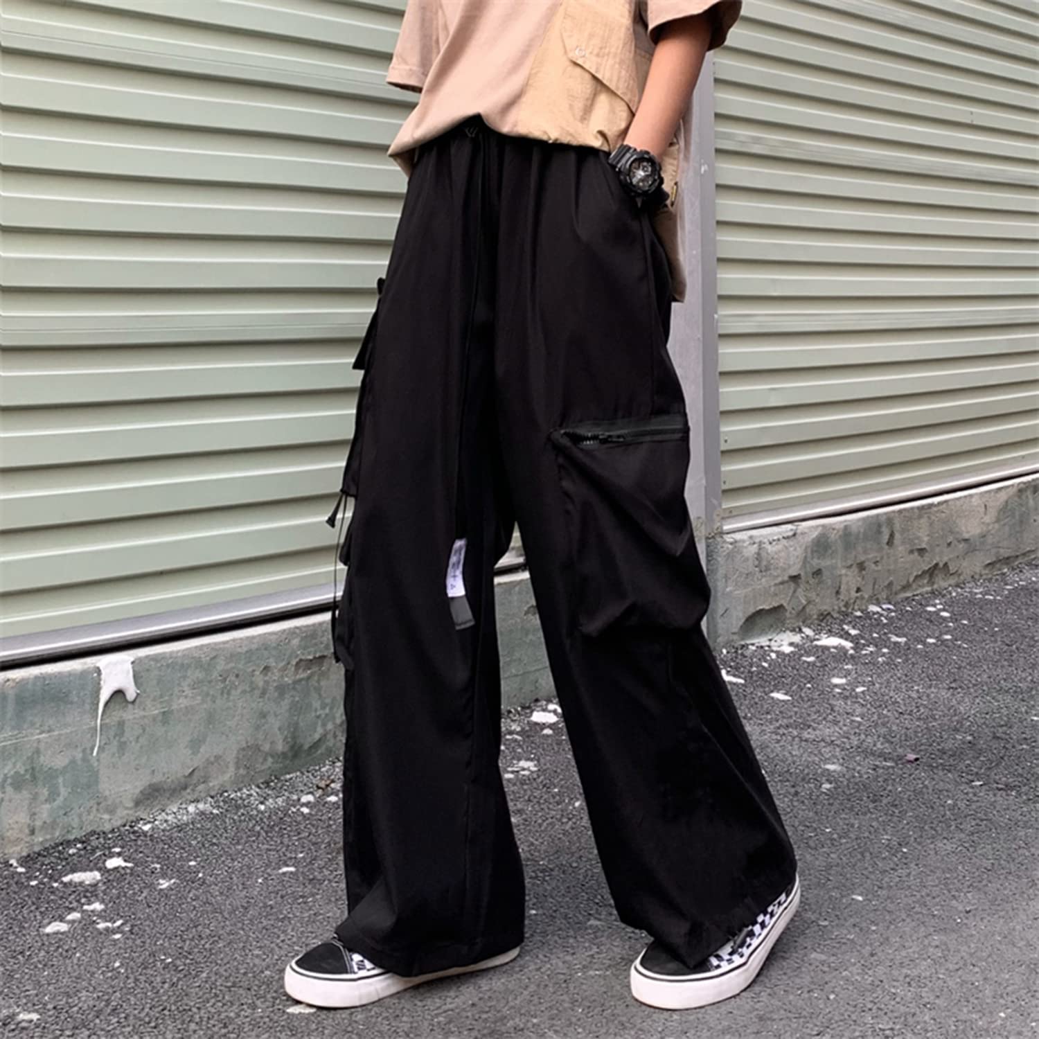 Wide Leg Cargo Pants for Women - Punk Baggy Drawstring Trousers, Harajuku Streetwear Fashion, Straight Leg Sweatpants Joggers - Perfect for Casual Wear, Street Style & Outdoor Activities