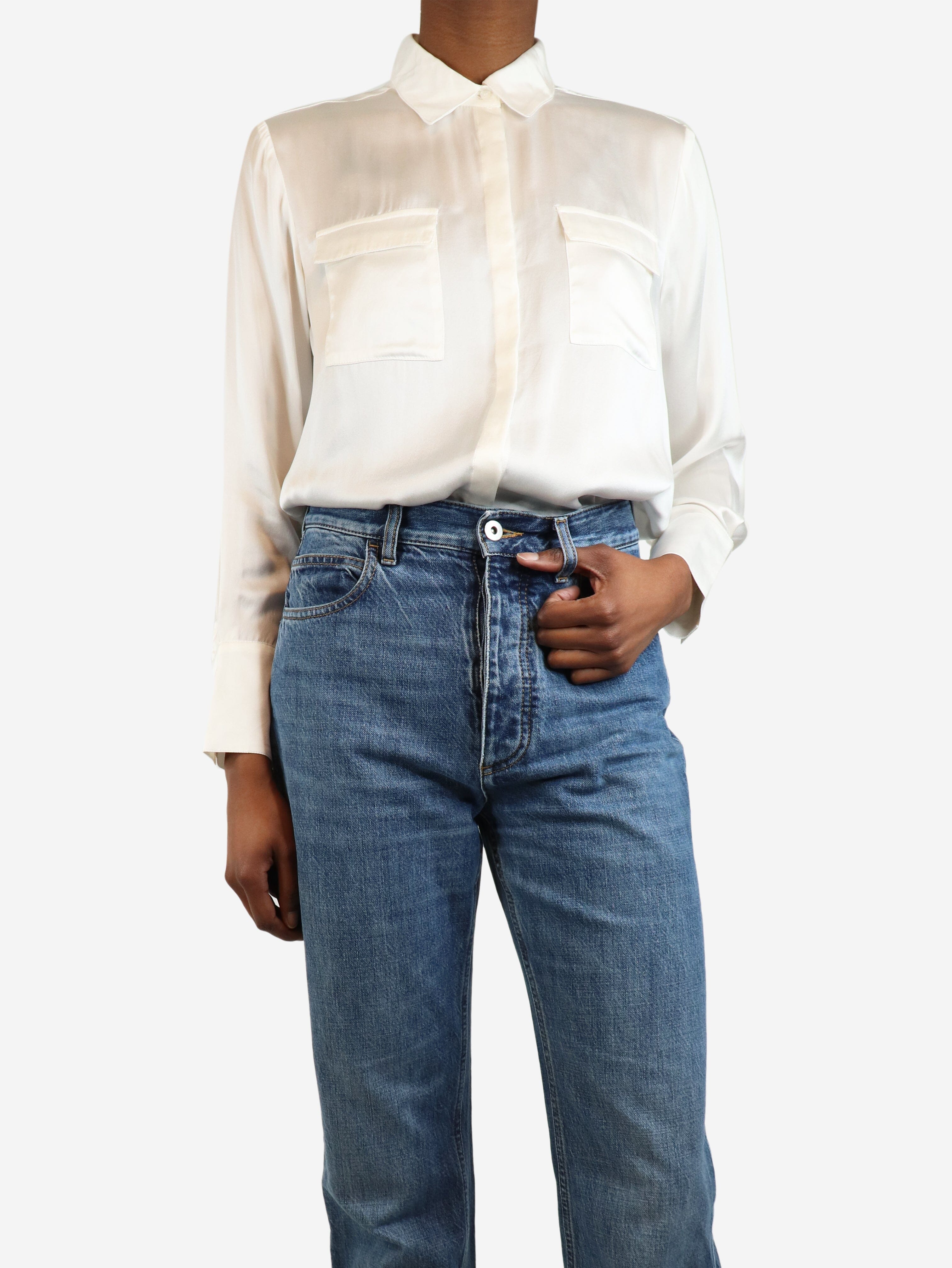 Elegant Ecru Long Sleeve Shirt for Women - UK Size 8 | Classic Casual & Office Wear | Perfect for Work, Dates & Everyday Outfits