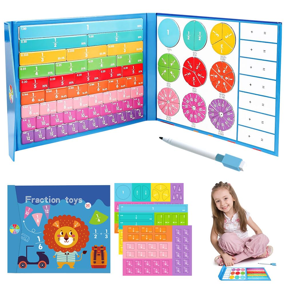 Montessori Math Educational Games for Kids Ages 5-9 - Magnetic Fractions Learning Toys, STEM Educational Toys for Boys & Girls - Perfect for Homeschooling, Classroom & Interactive Math Practice