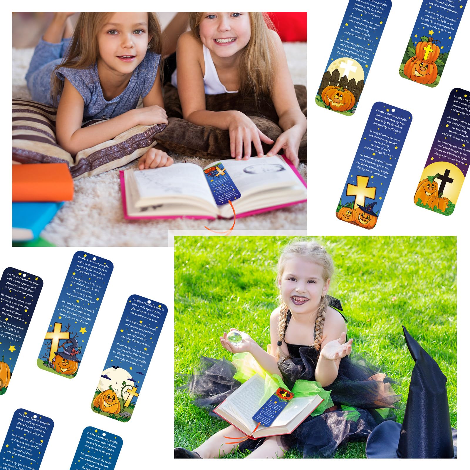 200 Pcs Pumpkin Prayer Bookmarks with Bible Verses - Christian Halloween Bookmarks Bulk for Kids, Sunday School, Bible Study - Perfect for Halloween Gifts, Religious Events & Fall Activities