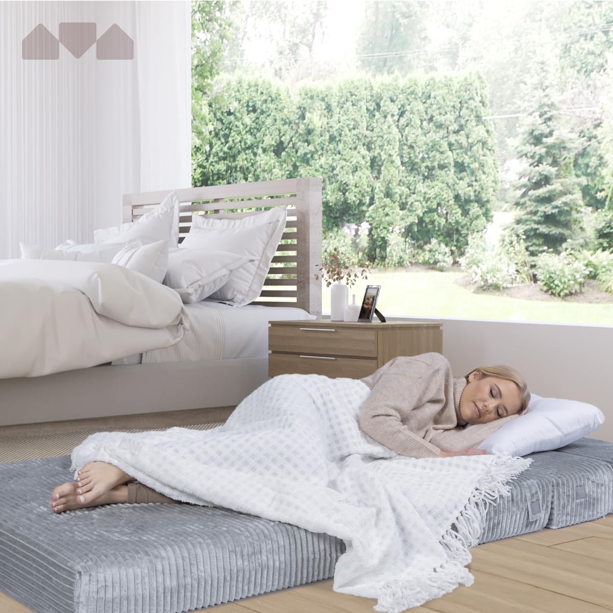 Milliard 2024 Tri-Folding Sofa Mattress - Twin Size Memory Foam Foldable Bed with Ultra Soft Washable Ribbed Fur Cover (Grey) - Perfect for Guest Beds, Dorm Rooms, Small Apartments & RV Camping