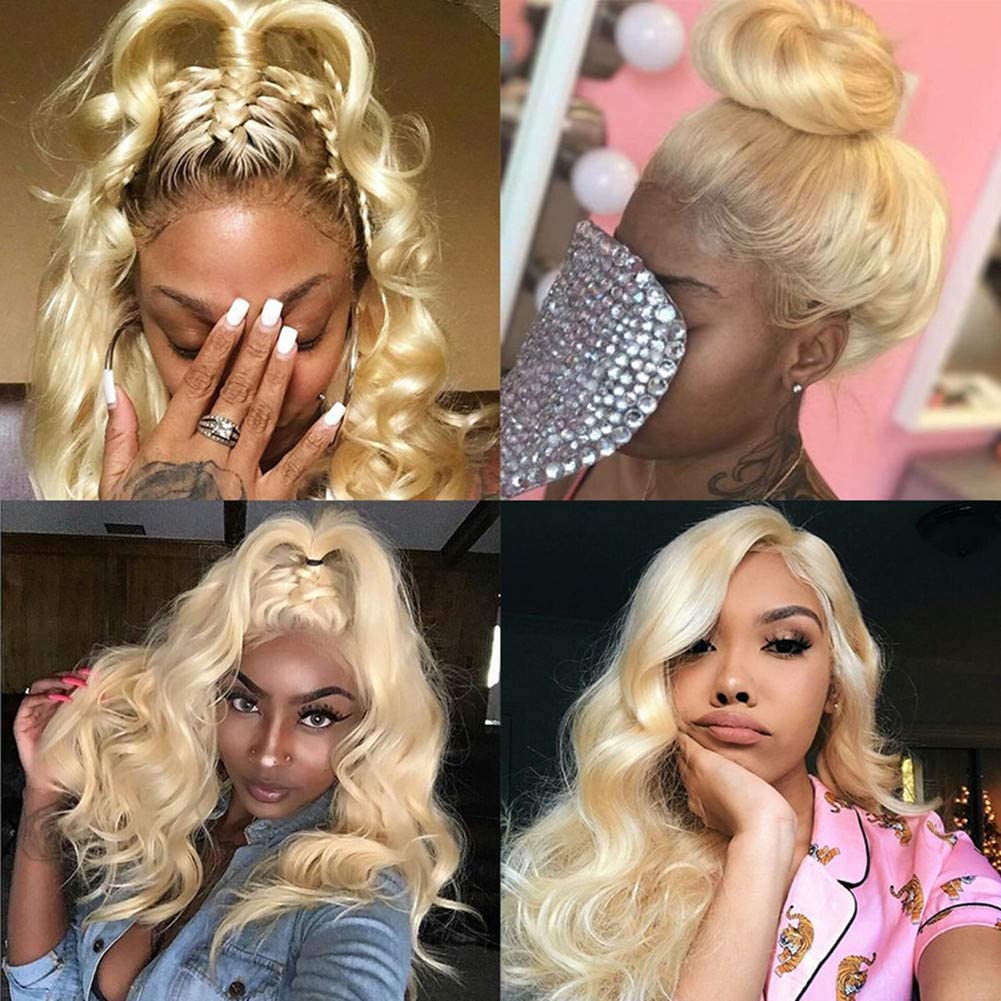 28 Inch 613 Blonde Human Hair Lace Front Wig - 180% Density HD Lace Frontal with 4x4 Closure - Pre Plucked Glueless Body Wave Wig for Black Women | Perfect for Daily Wear, Cosplay, and Special Occasions