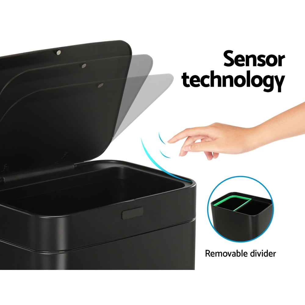 Devanti 70L Automatic Motion Sensor Trash Can with Pedal - Touchless Kitchen Garbage Bin for Home, Office, and Bathroom - Black
