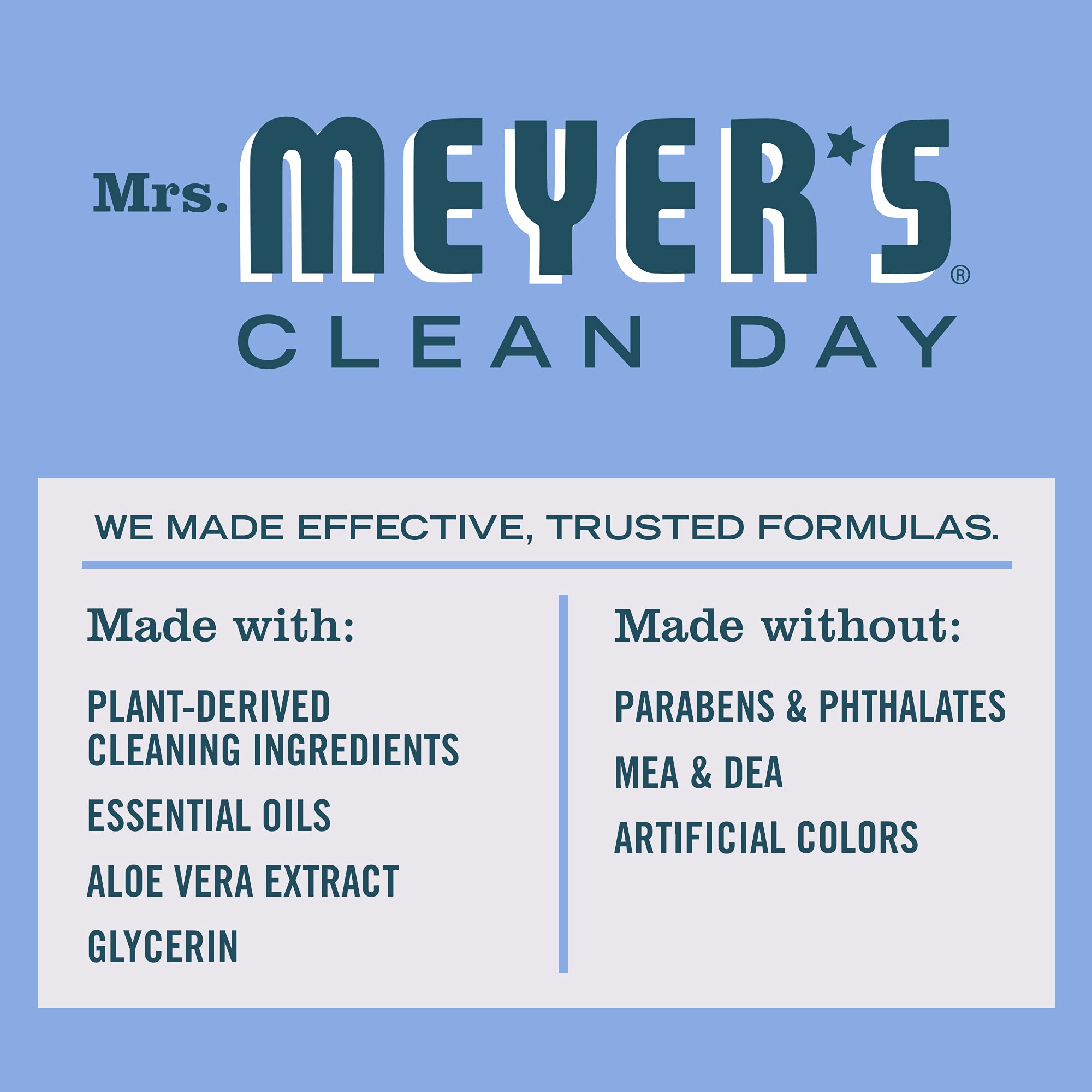 Mrs. Meyer's Clean Day Liquid Dish Soap - Bluebell Scent, 16 Fl Oz (Pack of 1) | Plant-Derived Formula for Gentle Handwashing | Perfect for Everyday Dishes, Greasy Pans & Delicate Glassware