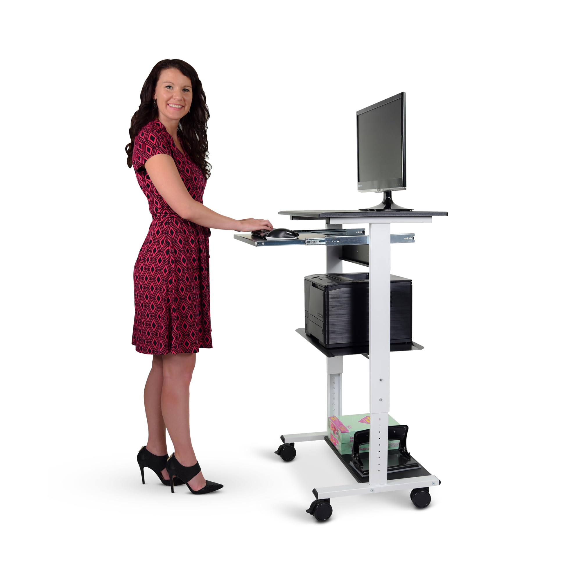 LUXOR STAND-WS30 Adjustable 3-Tier Standing Desk Converter | Ergonomic Height-Adjustable Workstation for Home & Office | Perfect for Laptops, Monitors & Office Accessories