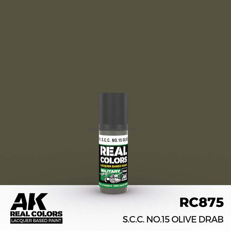 AK Interactive Real Colors S.C.S. No.15 Olive Drab - Acrylic Paint for Military Model Kits, Miniature Figures & Dioramas - Perfect for Historical Scale Models & Wargaming Scenes