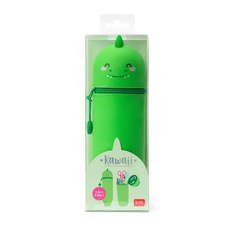 Legami Kawaii 2-in-1 Soft Silicone Pencil Case with Dinosaur Design - Cute School & Office Supplies for Students, Teachers & Stationery Lovers