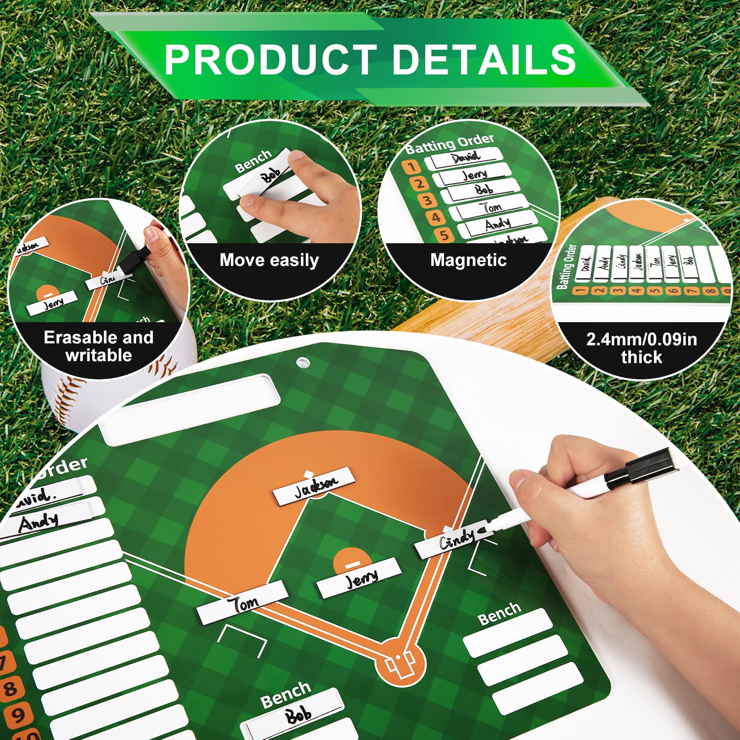 Magnetic Baseball Lineup Board - Dry Erase Coaches Clipboard for Softball & Baseball - Dugout Whiteboard with Coaching Cards - Perfect for Team Practices, Games & Strategy Sessions