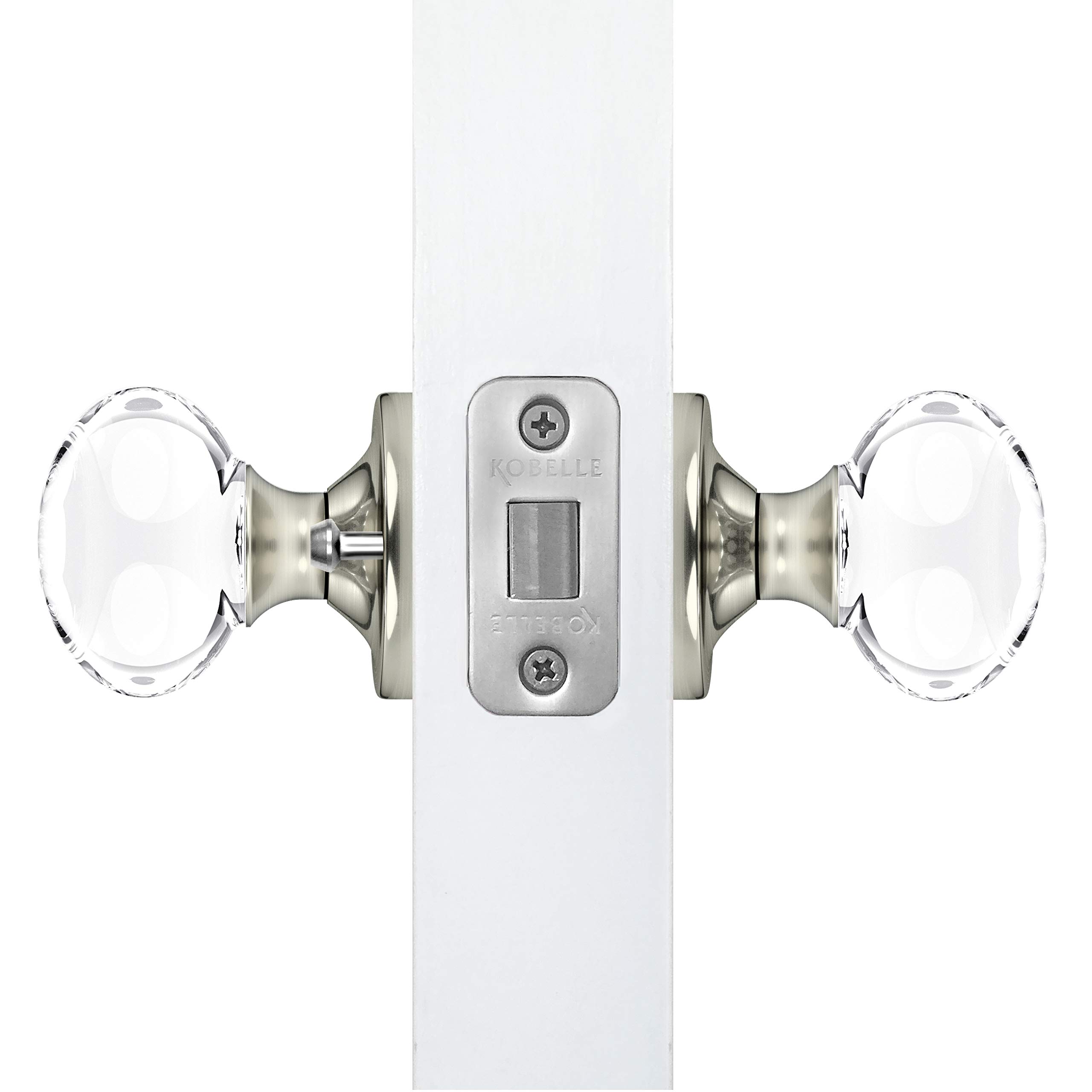 (7 Pack) Satin Nickel Privacy Oval Egg Crystal Door Knobs with Round Rosette - Perfect for Bedroom, Bathroom & Closet Doors