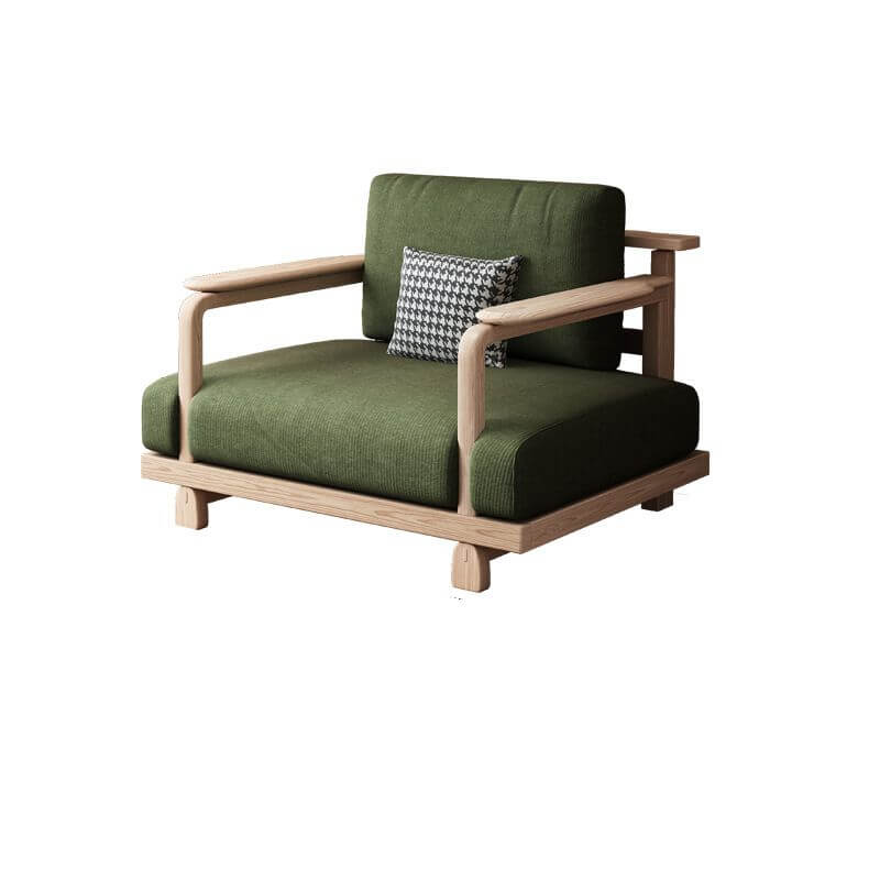 Victorian Ash Wood Olive Green Sofa Couch - Loveseat & Single Sofa for Living Room with 3 Pillows & Removable Cushions | Comfortable Seating for Home, Office & Lounge Areas