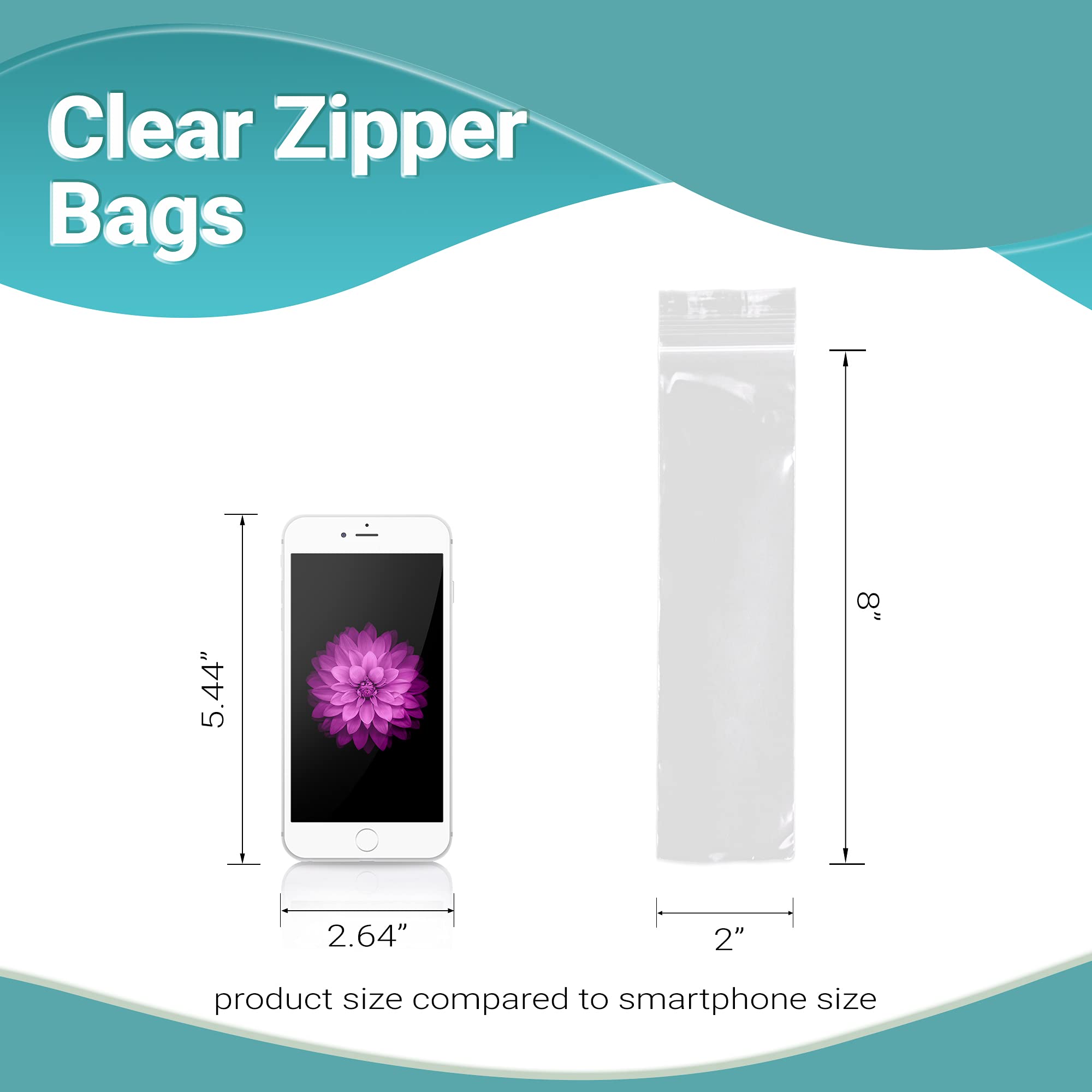1000 Pack 2x8 Inches Clear Reclosable Zipper Bags - 2 Mil Thick Waterproof Plastic Storage Bags for Jewelry, Crafts & Industrial Use | Durable Zip Closure for Organizing Small Items, Beads & DIY Supplies